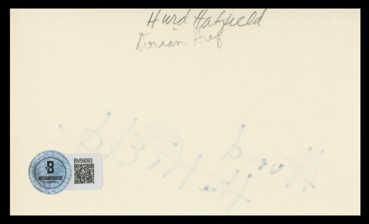 Hurd Hatfield The Picture of Dorian Gray Signed 3x5 Index Card BAS #BV59093 - Image 3