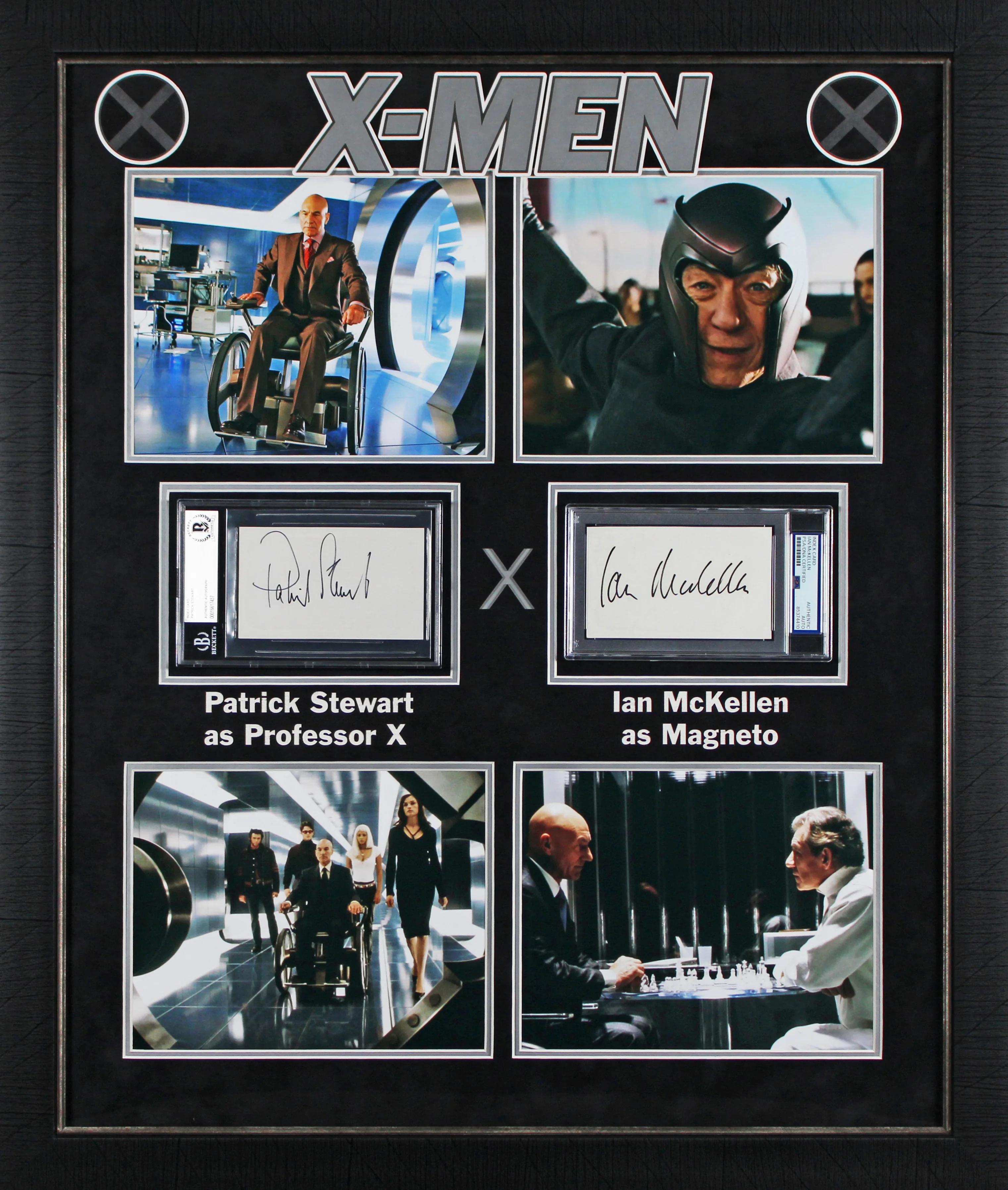Ian McKellen & Patrick Stewart X-Men Signed & Framed Index Card PSA BAS Slabs - Image 2