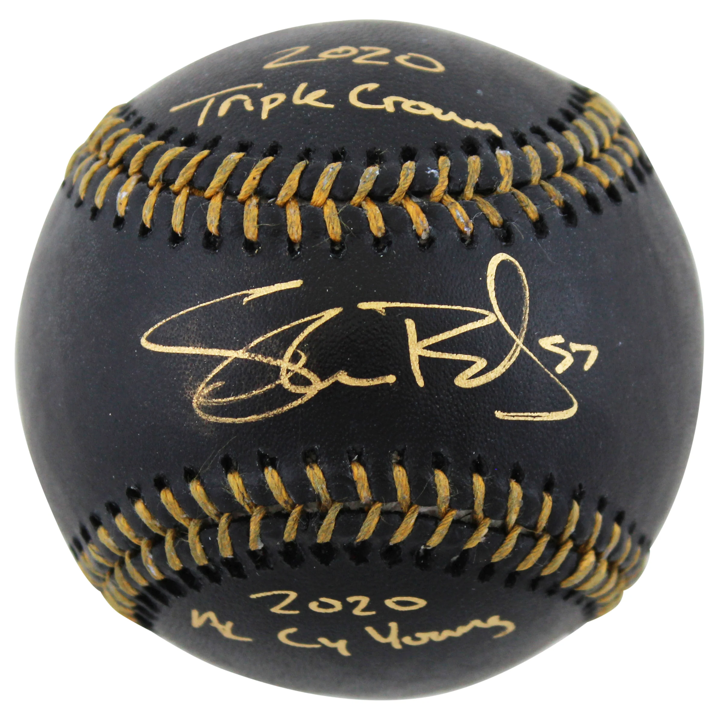 Indians Shane Bieber "2x Insc" Authentic Signed Black Oml Baseball BAS Witnessed - Image 2