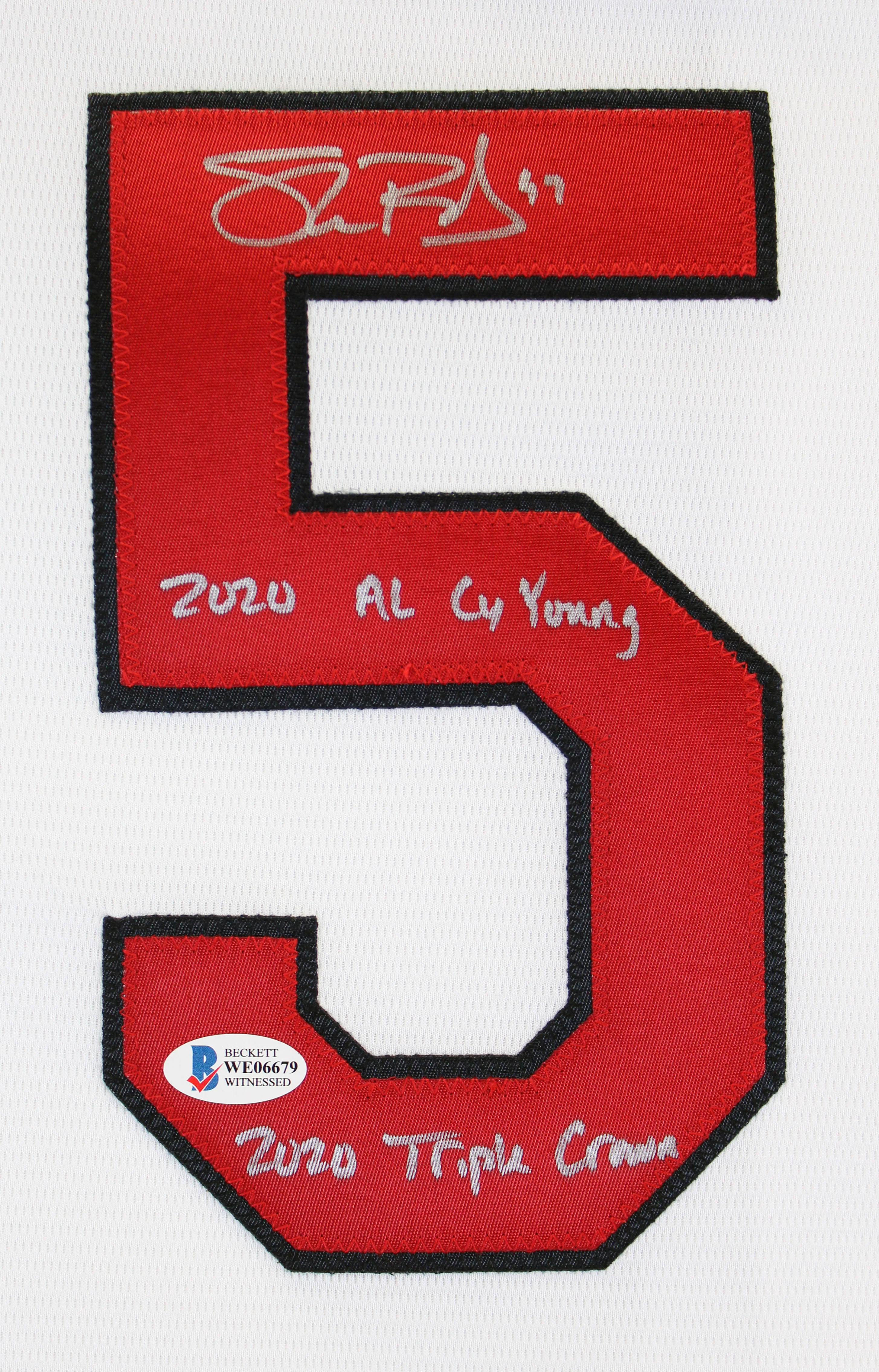 Indians Shane Bieber "2x Insc" Signed White Majestic Cool Base Jersey BAS Wit - Image 3