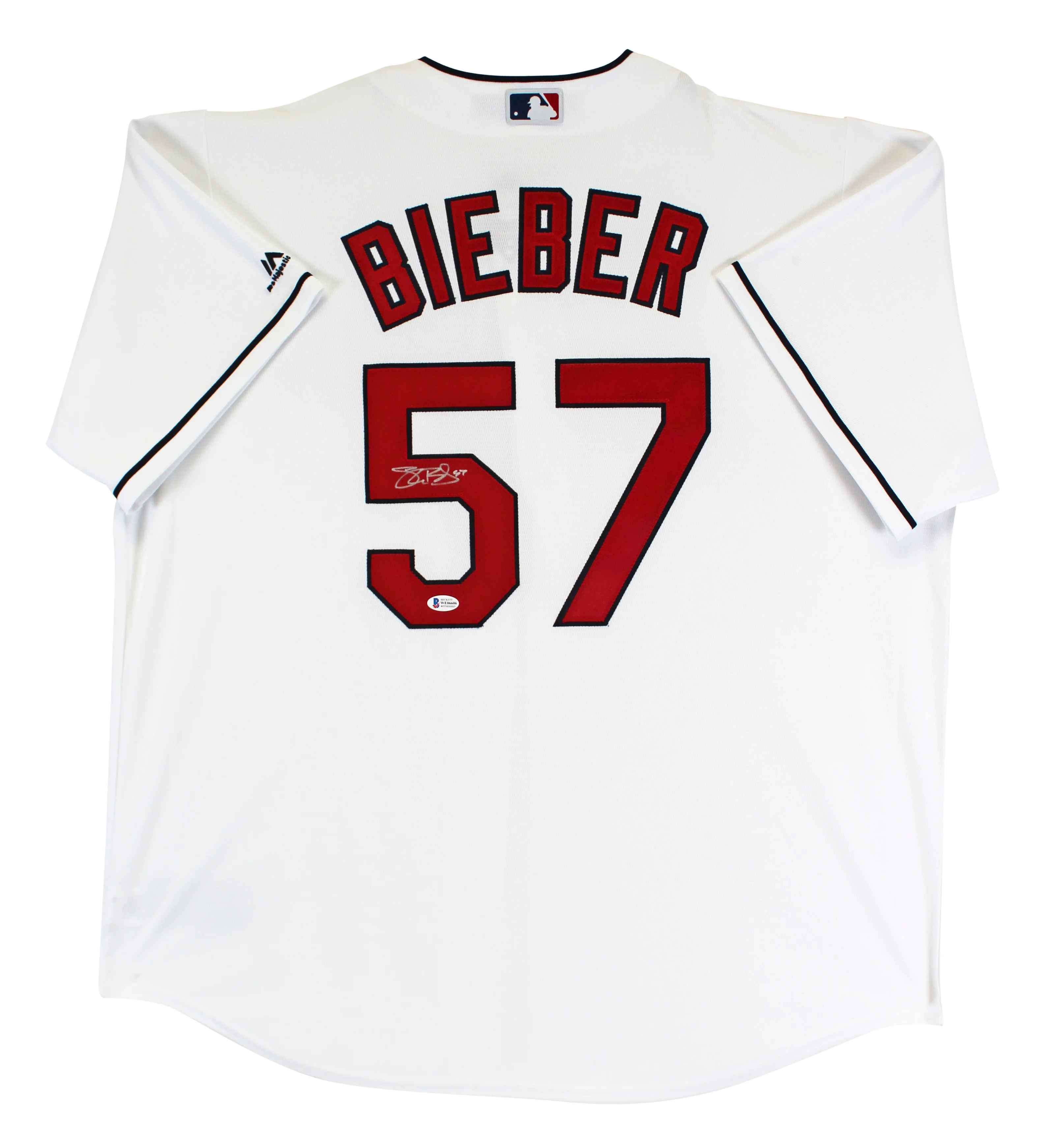 Indians Shane Bieber Authentic Signed White Majestic Cool Base Jersey BAS Wit - Image 2