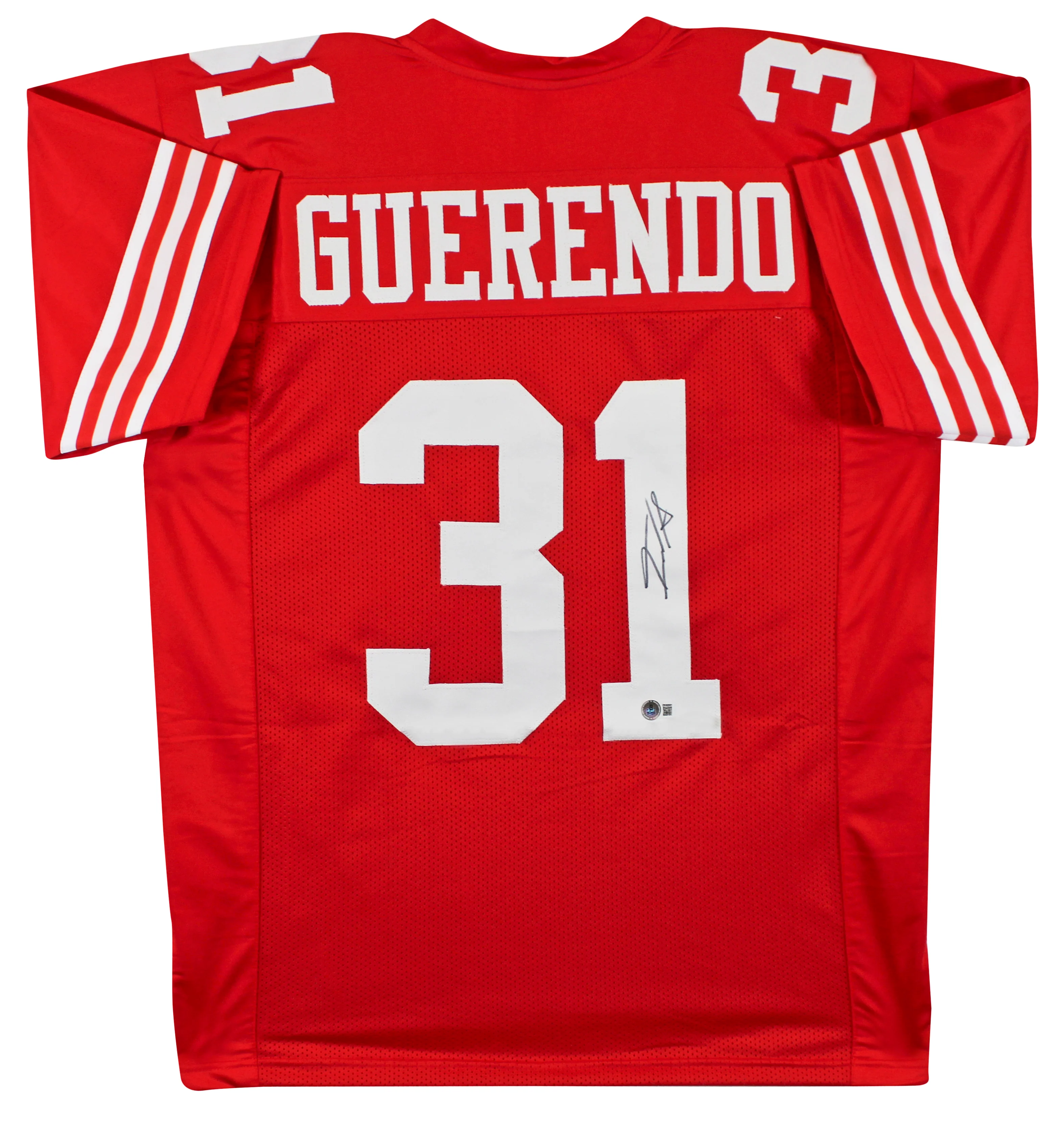 Isaac Guerendo Authentic Signed Red Pro Style Jersey BAS Witnessed - Image 2