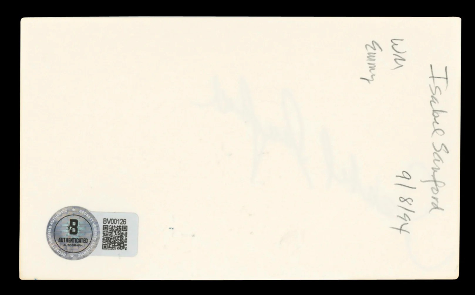 Isabel Sanford All In The Family Authentic Signed 3x5 Index Card BAS #BV00126 - Image 3