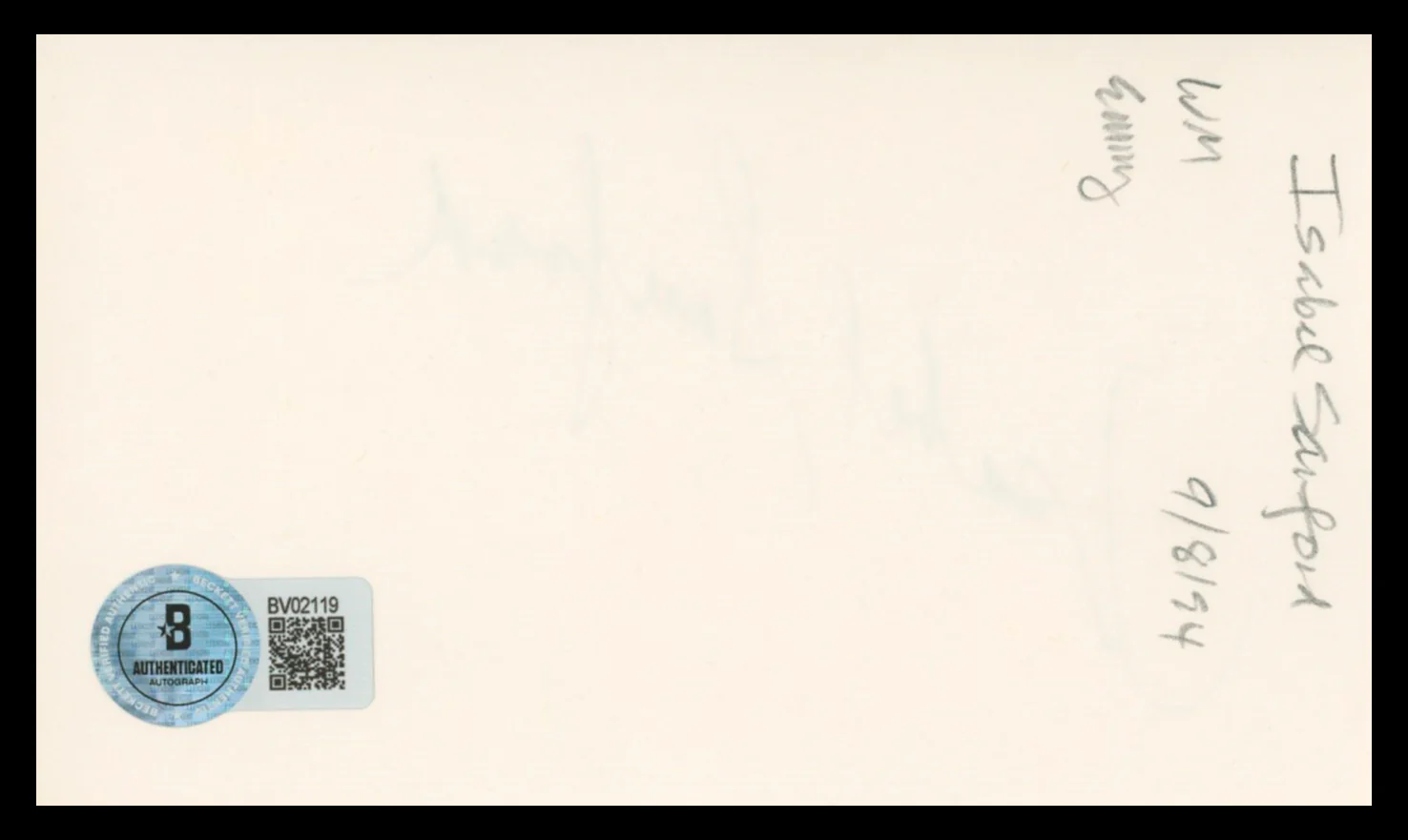 Isabel Sanford The Jeffersons Authentic Signed 3x5 Index Card BAS #BV02119 - Image 3