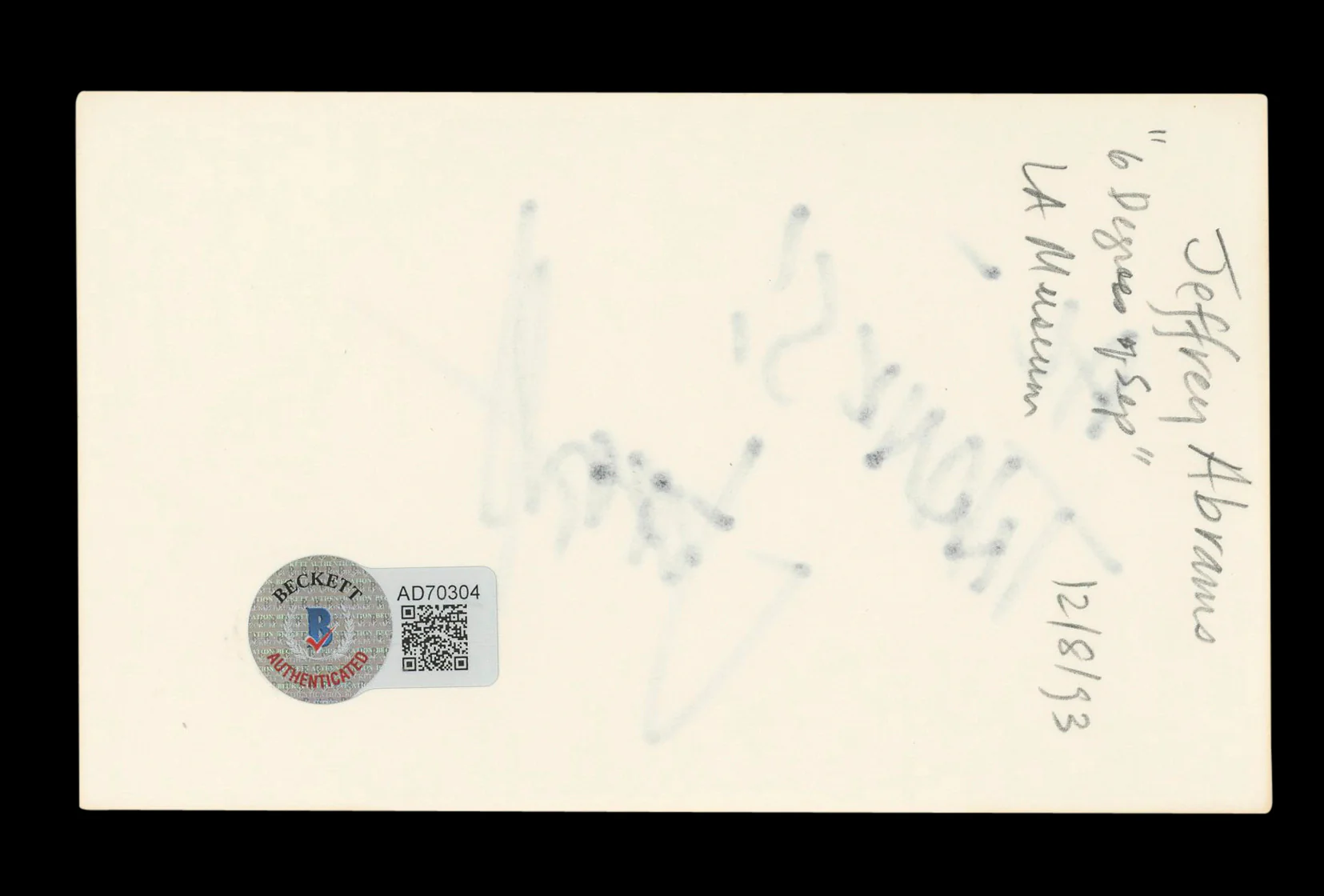 J.J. Abrams Star Wars "Al-Thanks!" Signed 3x5 Index Card BAS #AD70304 - Image 3