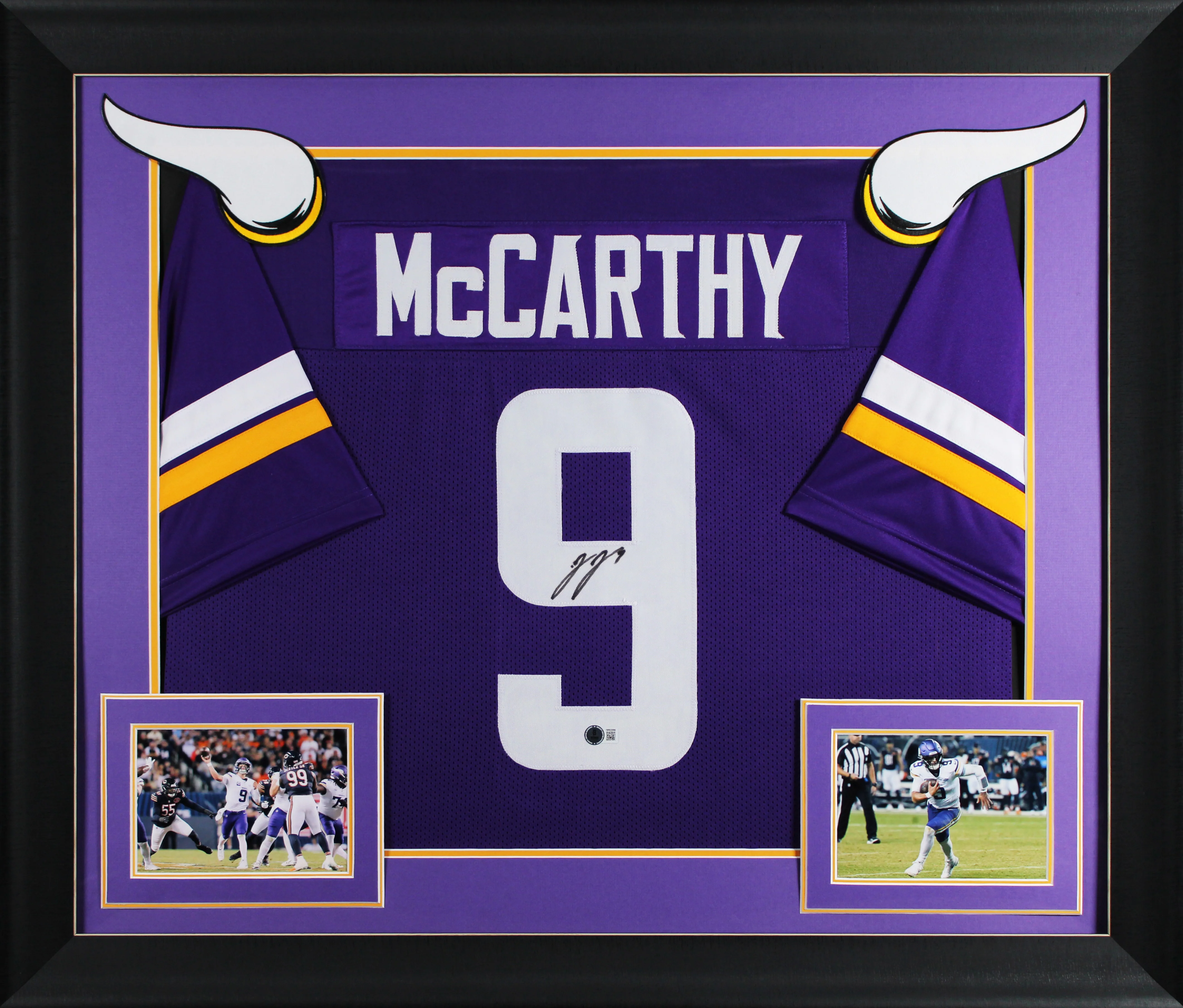 J.J. McCarthy Authentic Signed Purple Pro Style Framed Jersey BAS Witnessed - Image 2
