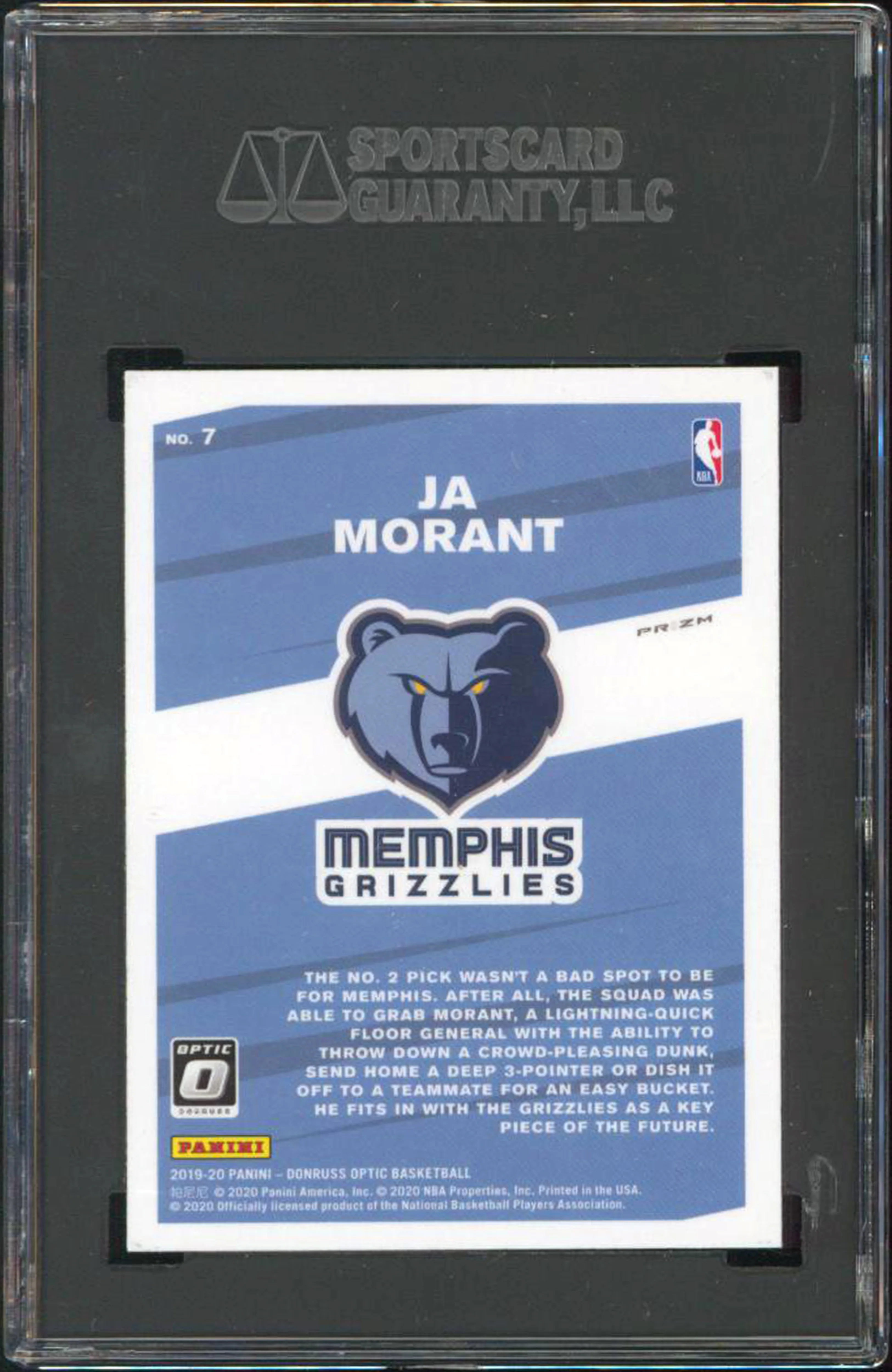 Ja Morant 2019 Donruss Optic #7 My House! Holo Prizm Rookie Card Graded 9.5! SGC - Image 3