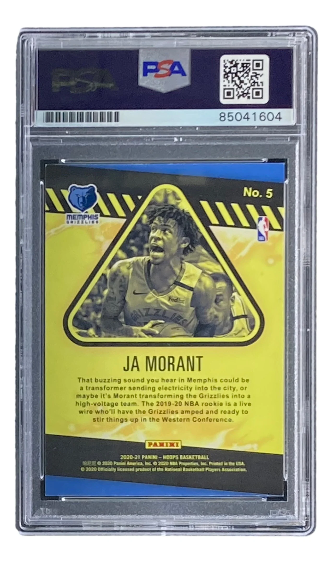Ja Morant Signed 2020-21 Panini Hoops #5 Grizzlies Trading Card PSA/DNA Gem MT 10 - Image 2