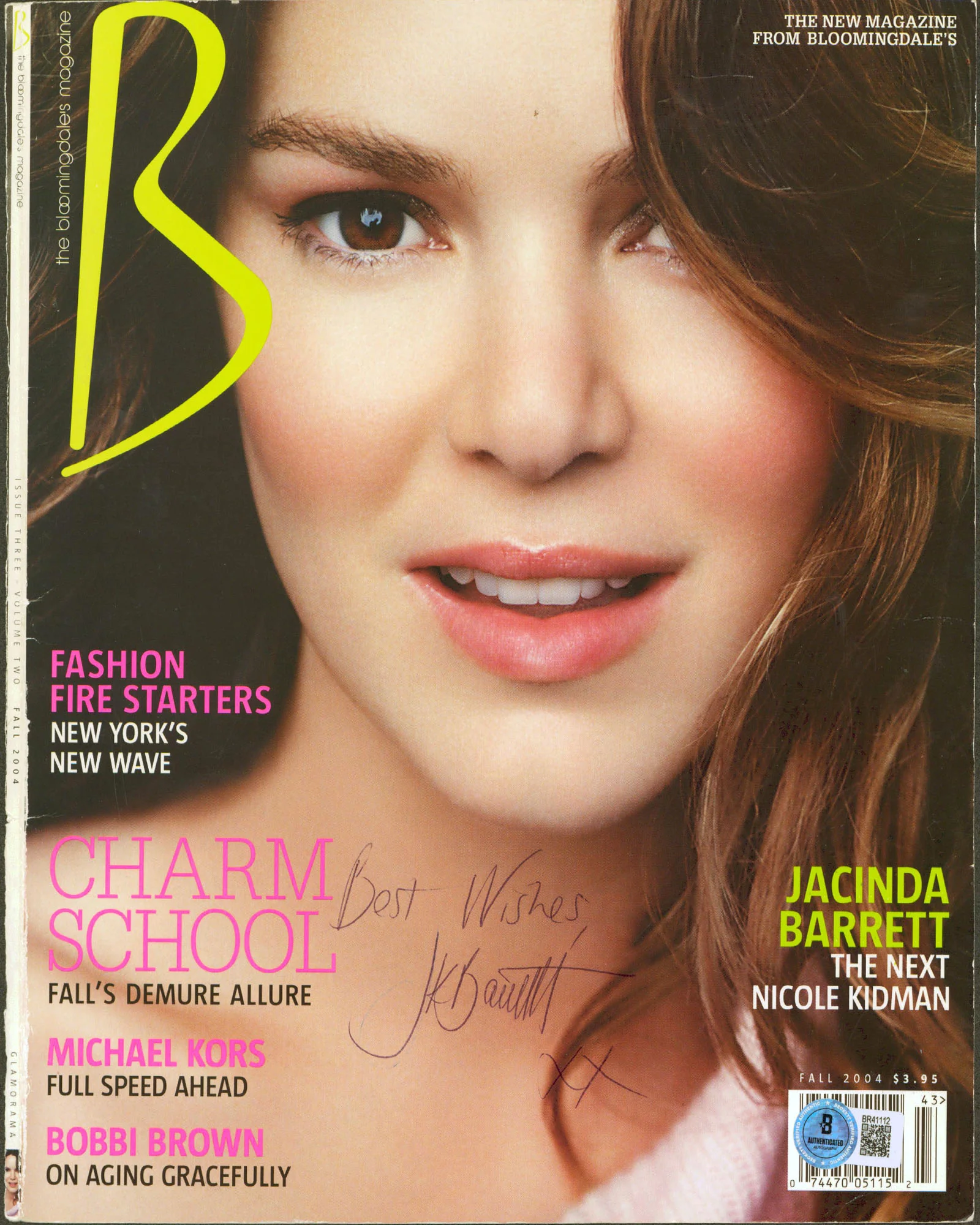 Jacinda Barrett "Best Wishes" Signed Bloomingdales Magazine Cover Fall 2004 BAS - Image 2