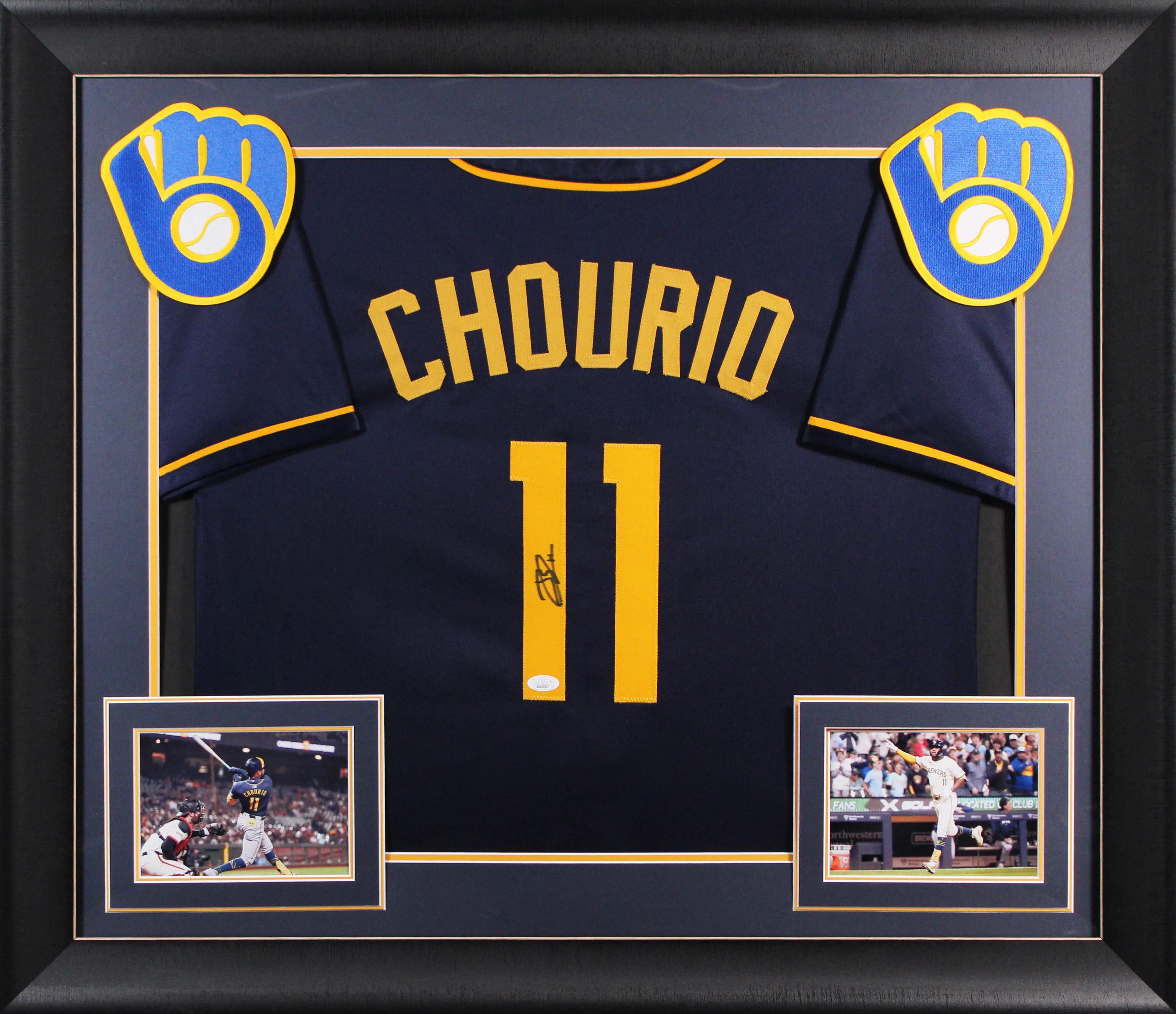 Jackson Chourio Authentic Signed Navy Pro Style Framed Jersey Autographed JSA - Image 2