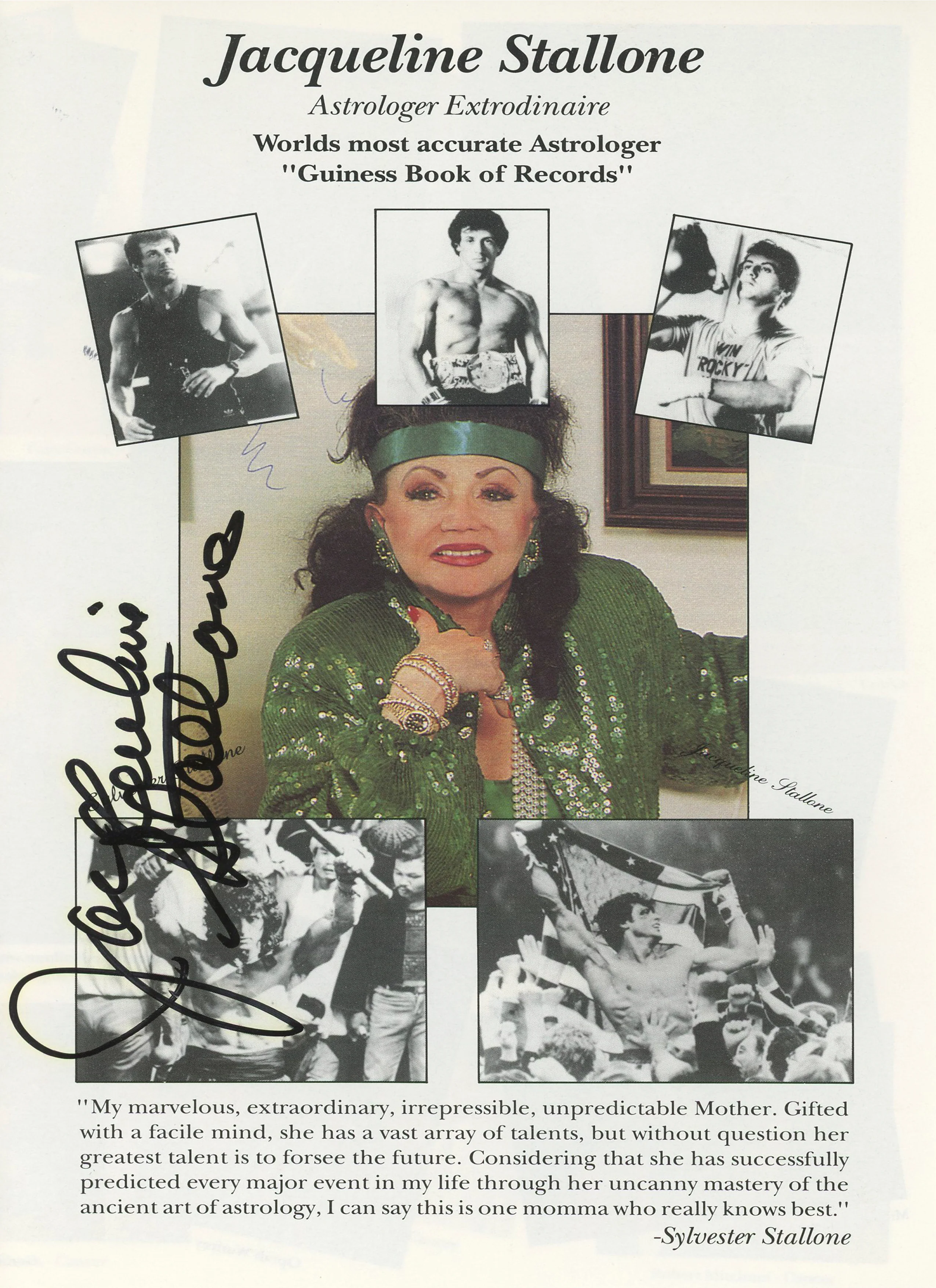 Jacqueline Stallone Astrologer Signed 5.5x8.5 Magazine Page BAS #BK43278 - Image 2