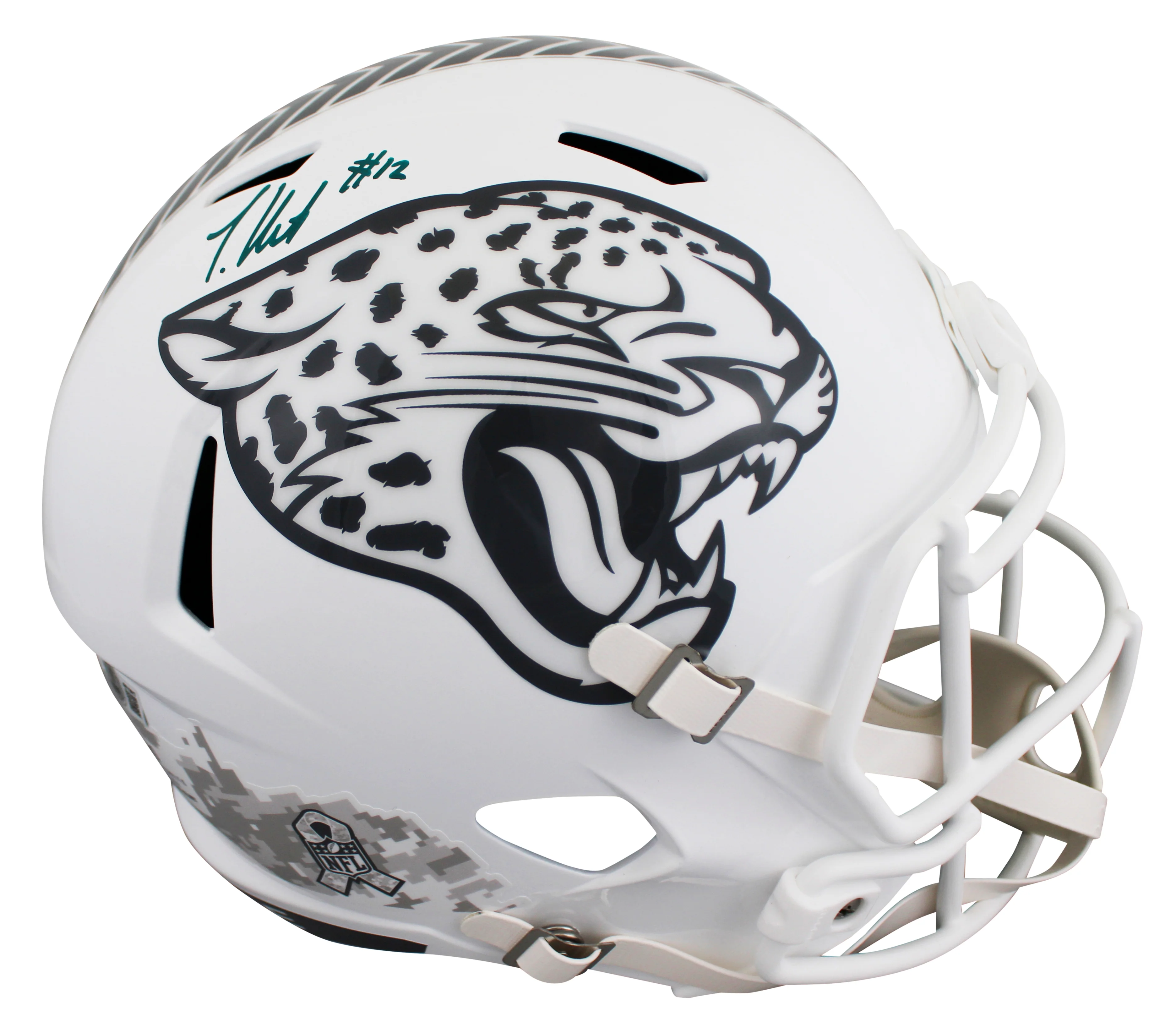 Jaguars Travis Hunter Signed Salute To Service III F/S Speed Rep Helmet BAS Wit - Image 2
