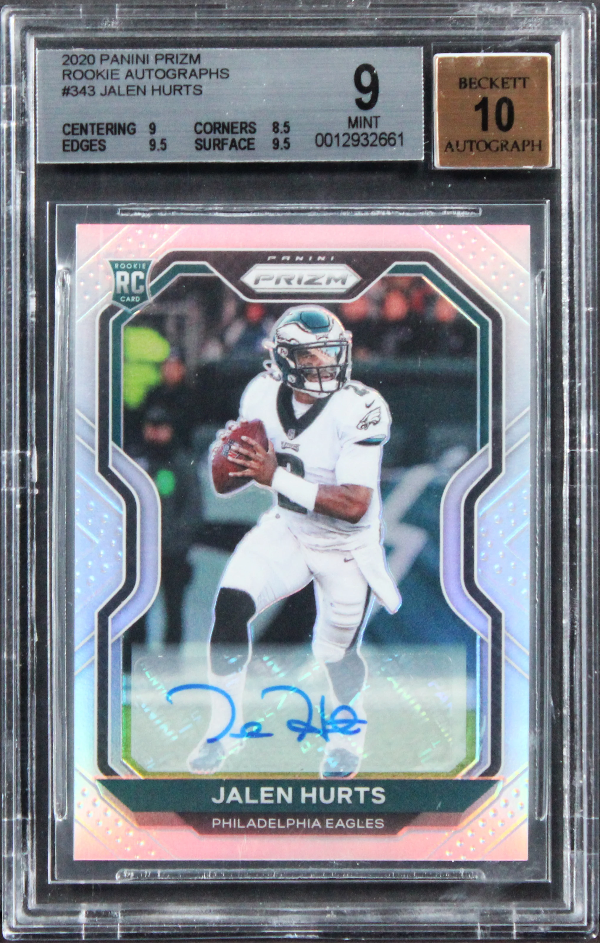 Jalen Hurts Signed 2020 Panini Prizm #343 RC Card Grade 9, Auto 10! BAS Slabbed - Image 2