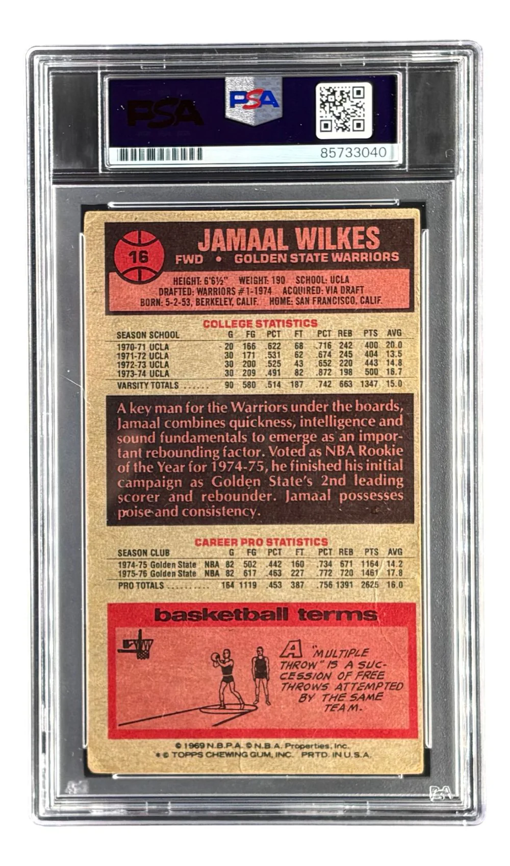 Jamaal Wilkes Signed 1976/77 Topps #16 Warriors Trading Card w/ 2 Insc PSA/DNA - Image 2