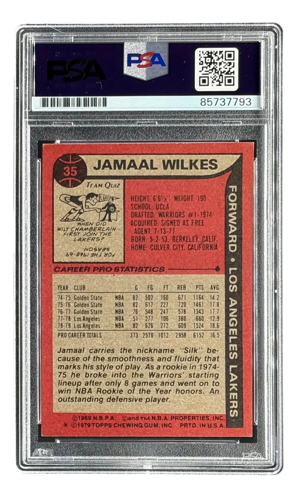 Jamaal Wilkes Signed 1979/80 Topps #35 Lakers Trading Card PSA/DNA - Image 2