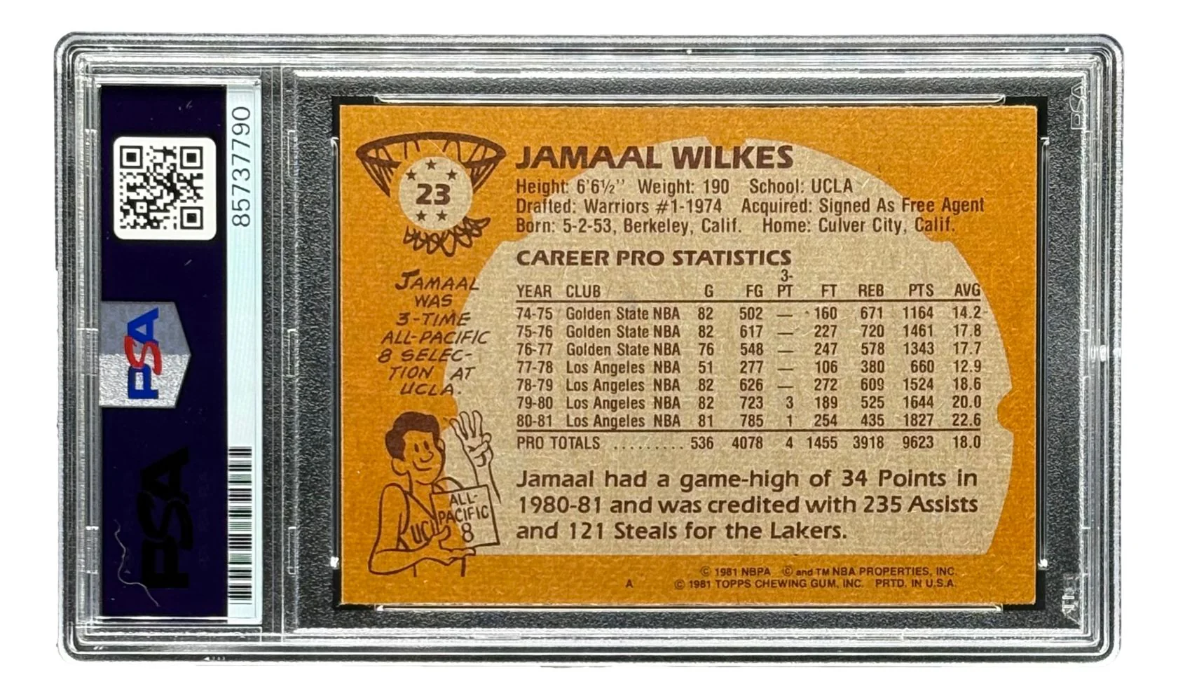 Jamaal Wilkes Signed 1981/82 Topps #23 Lakers Trading Card PSA/DNA - Image 2
