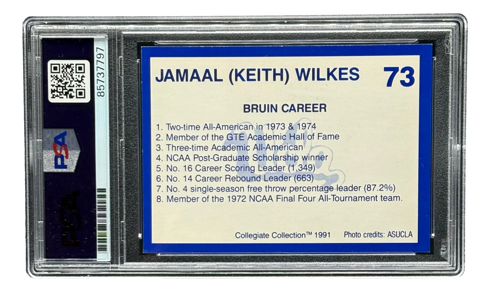 Jamaal Wilkes Signed 1991 Collegiate Collection #73 UCLA Trading Card PSA/DNA - Image 2