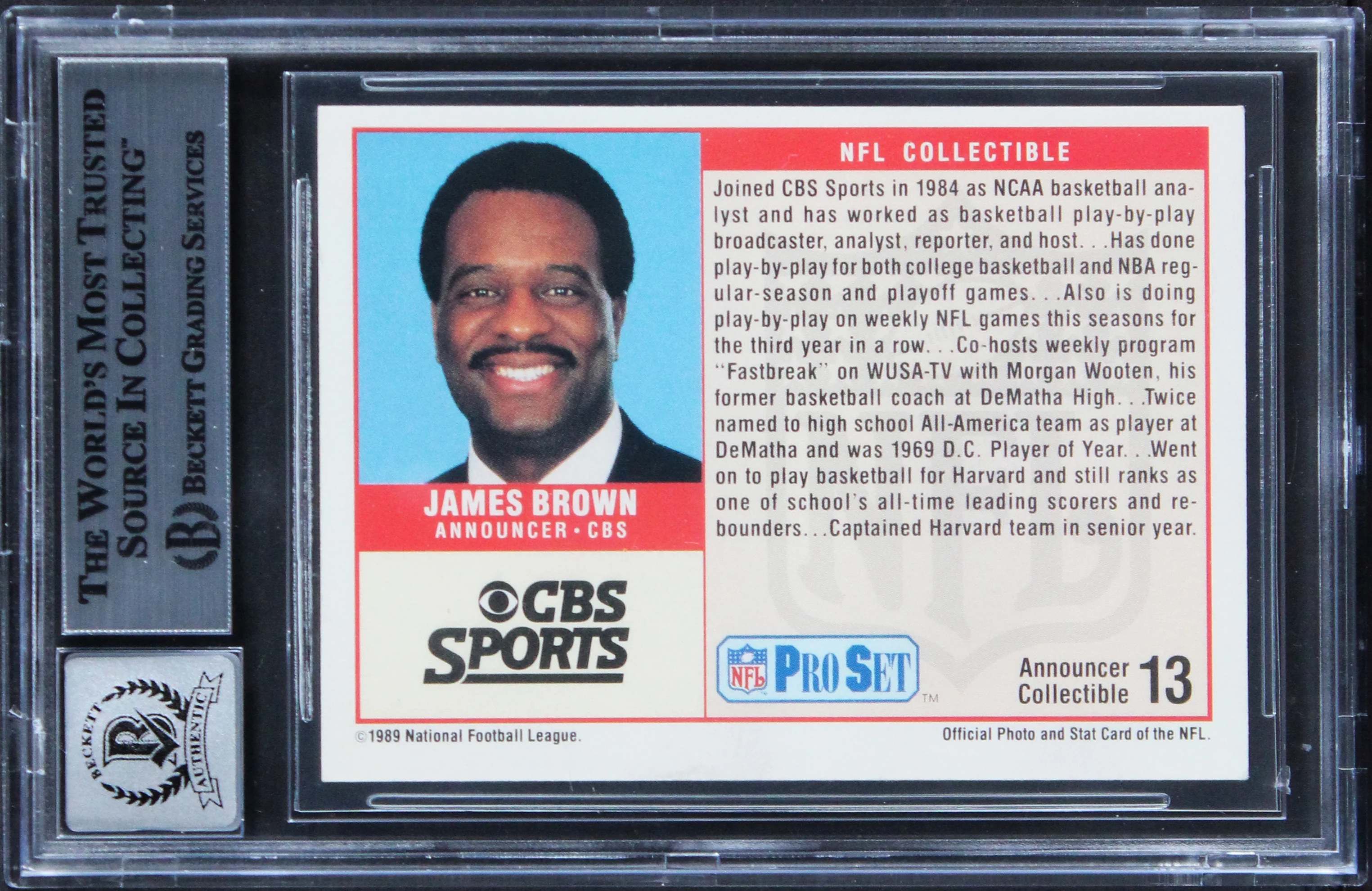 James Brown Signed 1989 Pro Set Announcers #13 Card Auto Graded 10! BAS Slabbed - Image 3