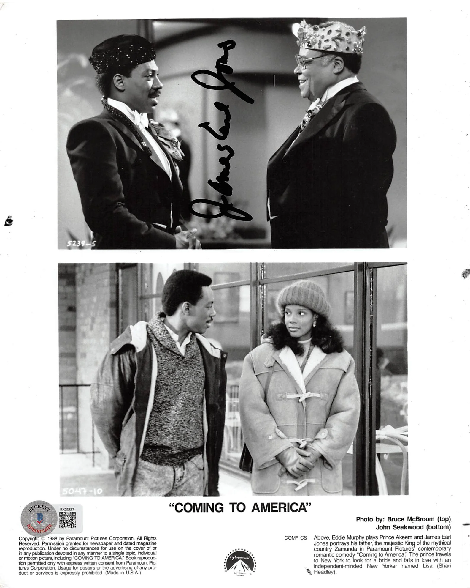 James Earl Jones Coming to America Authentic Signed 8x10 Photo BAS #BK03887