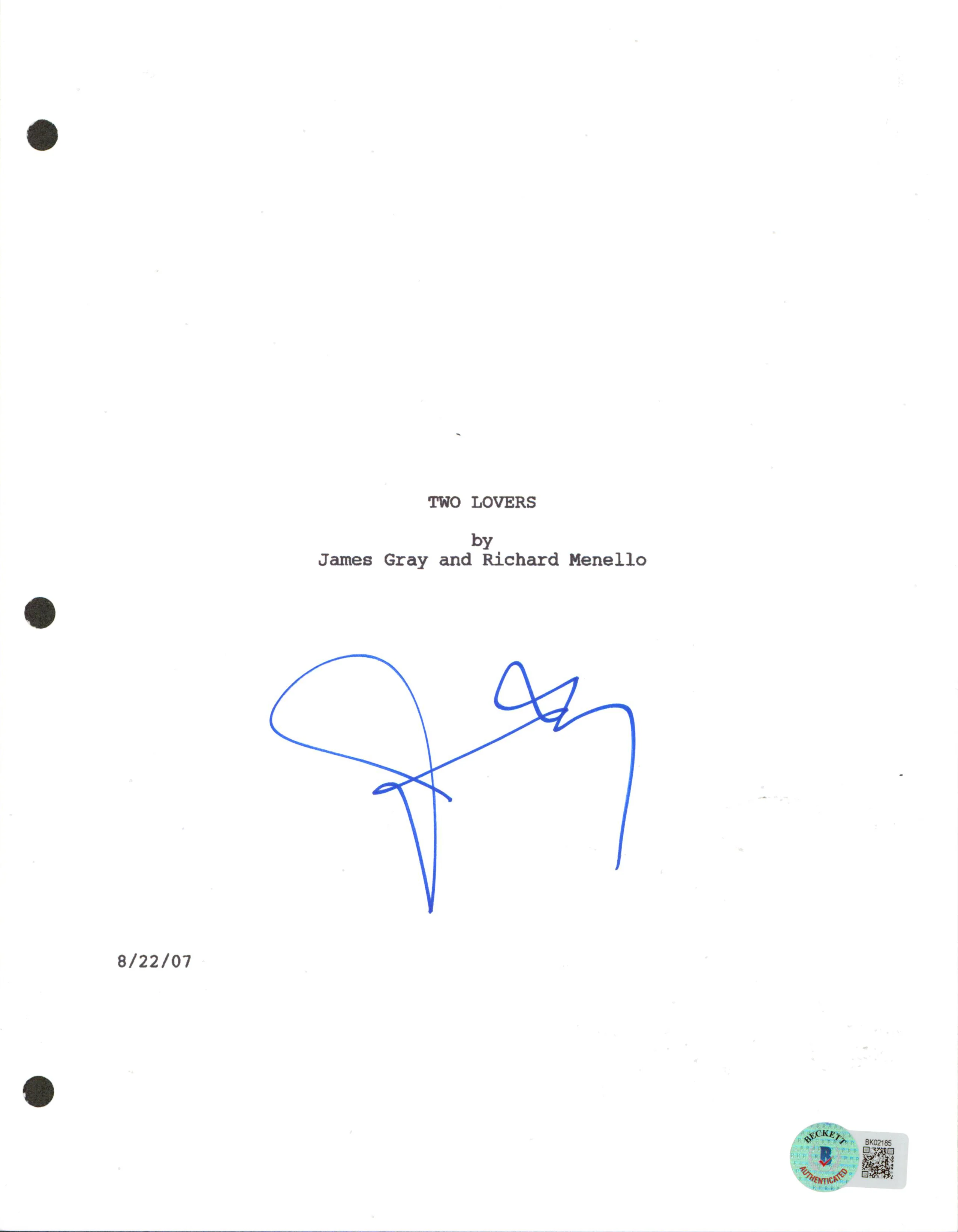 James Gray Two Lovers Authentic Signed Script Cover Autographed BAS #BK02185 - Image 2