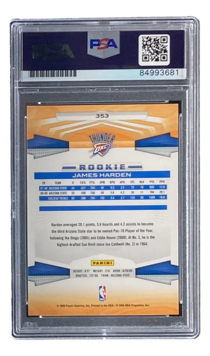 James Harden Signed Slabbed 2009 Panini #353 Rookie Card PSA/DNA Gem MT 10 - Image 2
