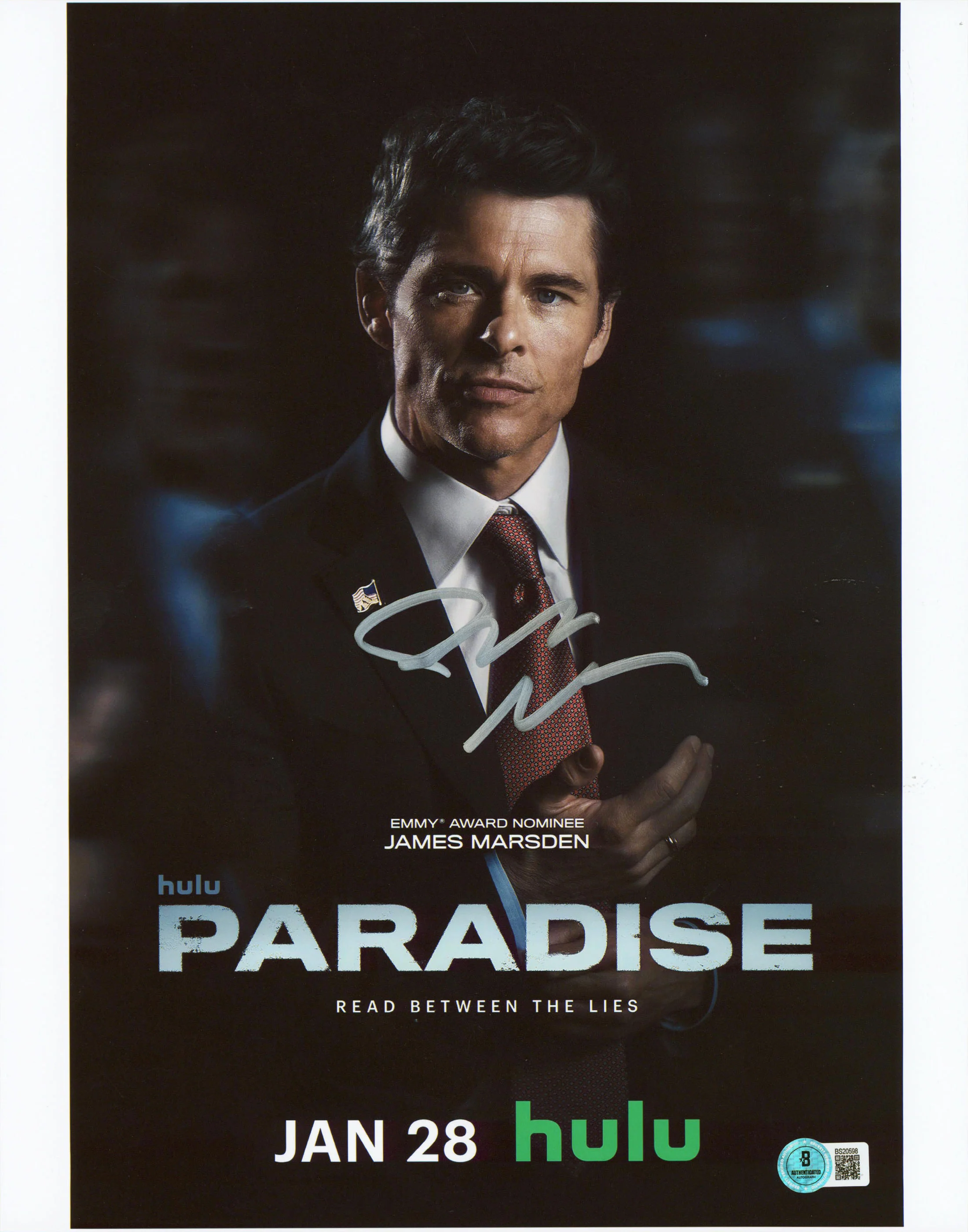 James Marsden Paradise Authentic Signed 11x14 Vertical Photo BAS #BS20598