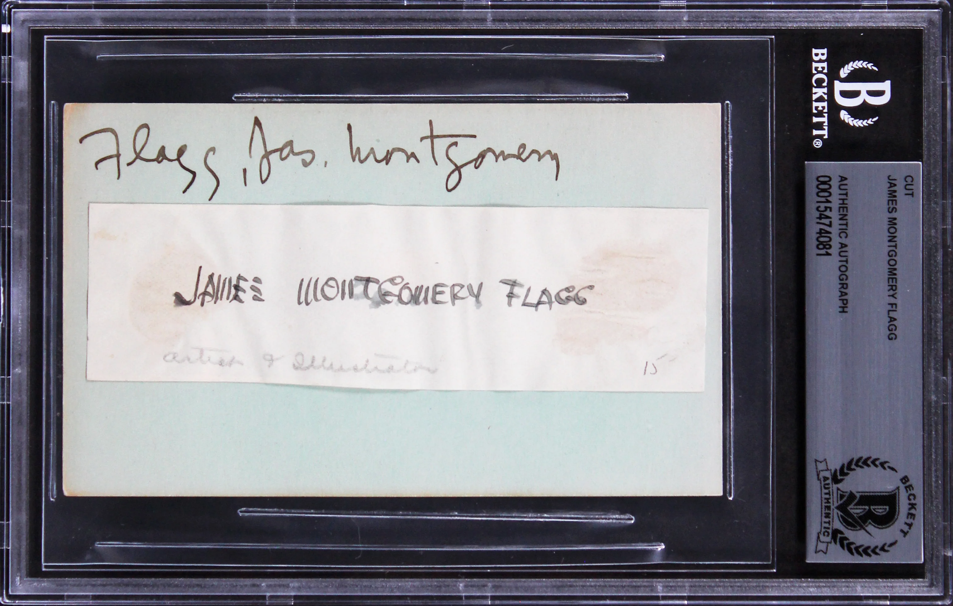 James Montgomery Flagg Authentic Signed 1.35x4.75 Cut Signature BAS Slabbed