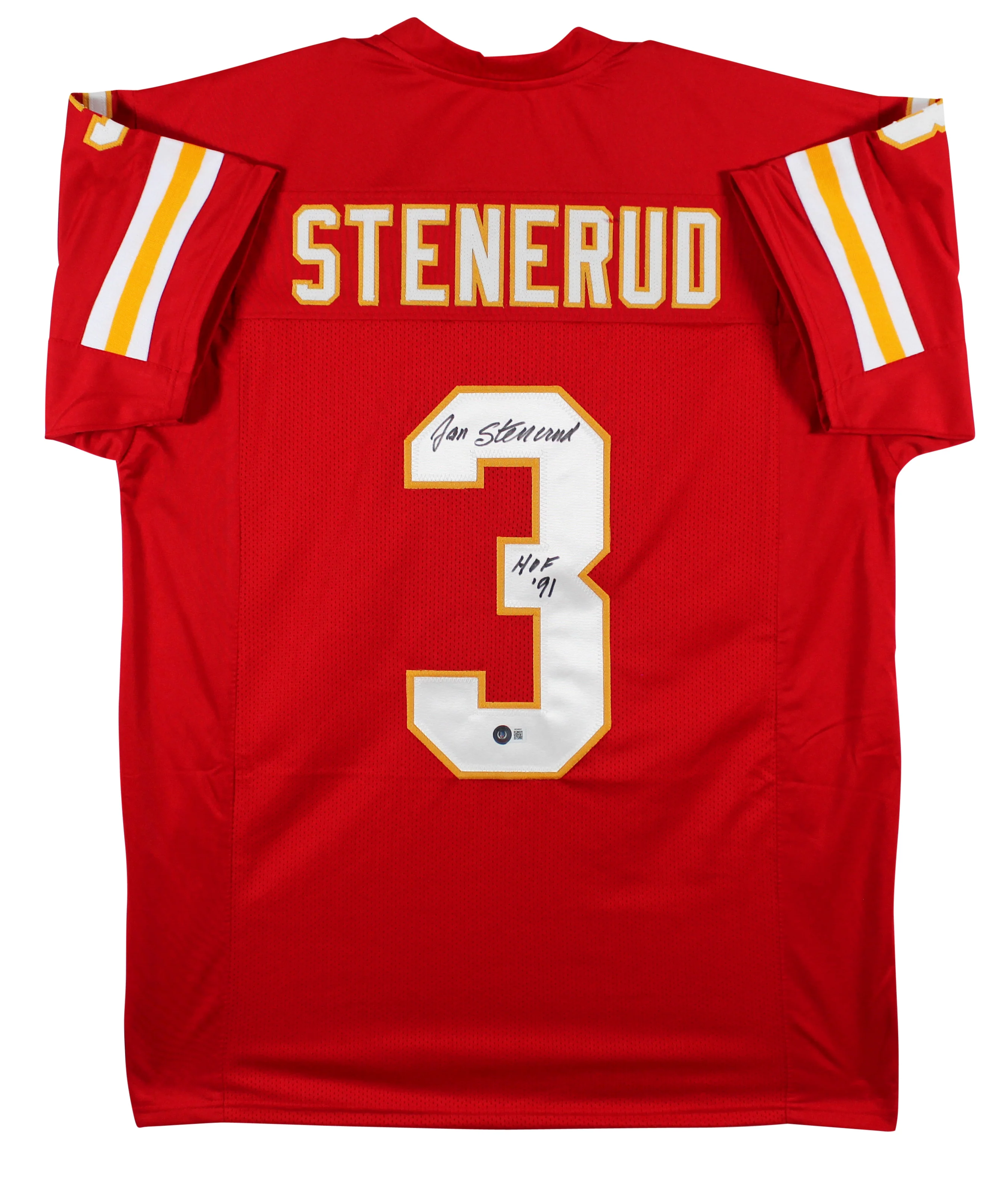Jan Stenerud "HOF 91" Authentic Signed Red Pro Style Jersey BAS Witnessed - Image 2