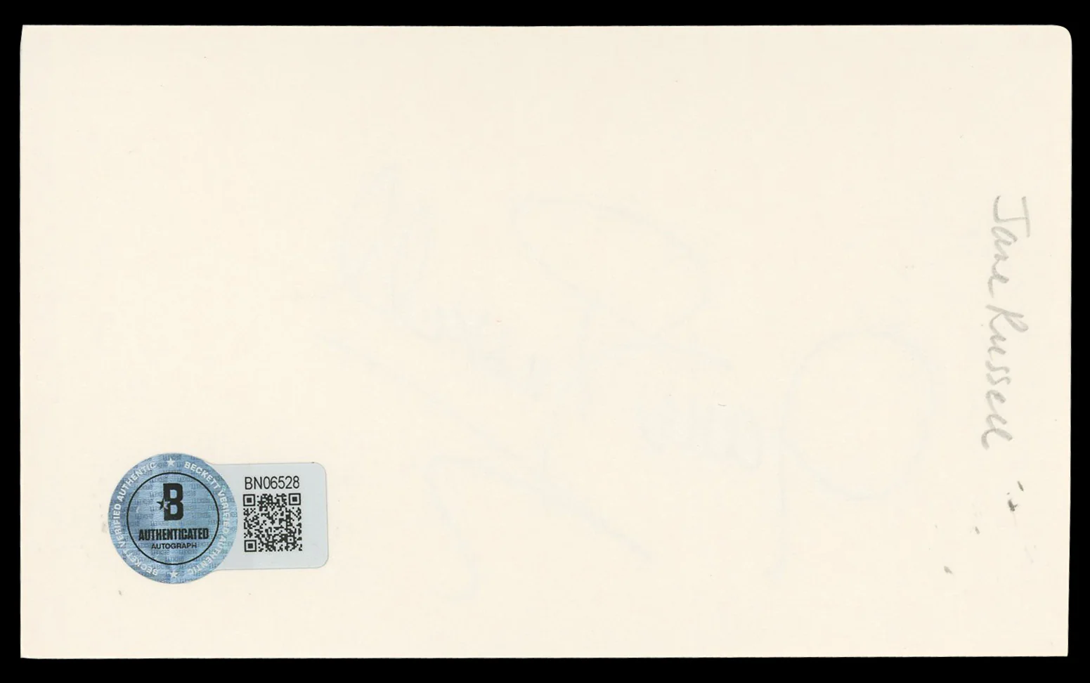 Jane Russell Gentlemen Prefer Blondes Signed 3x5 Index Card BAS #BN06528 - Image 3