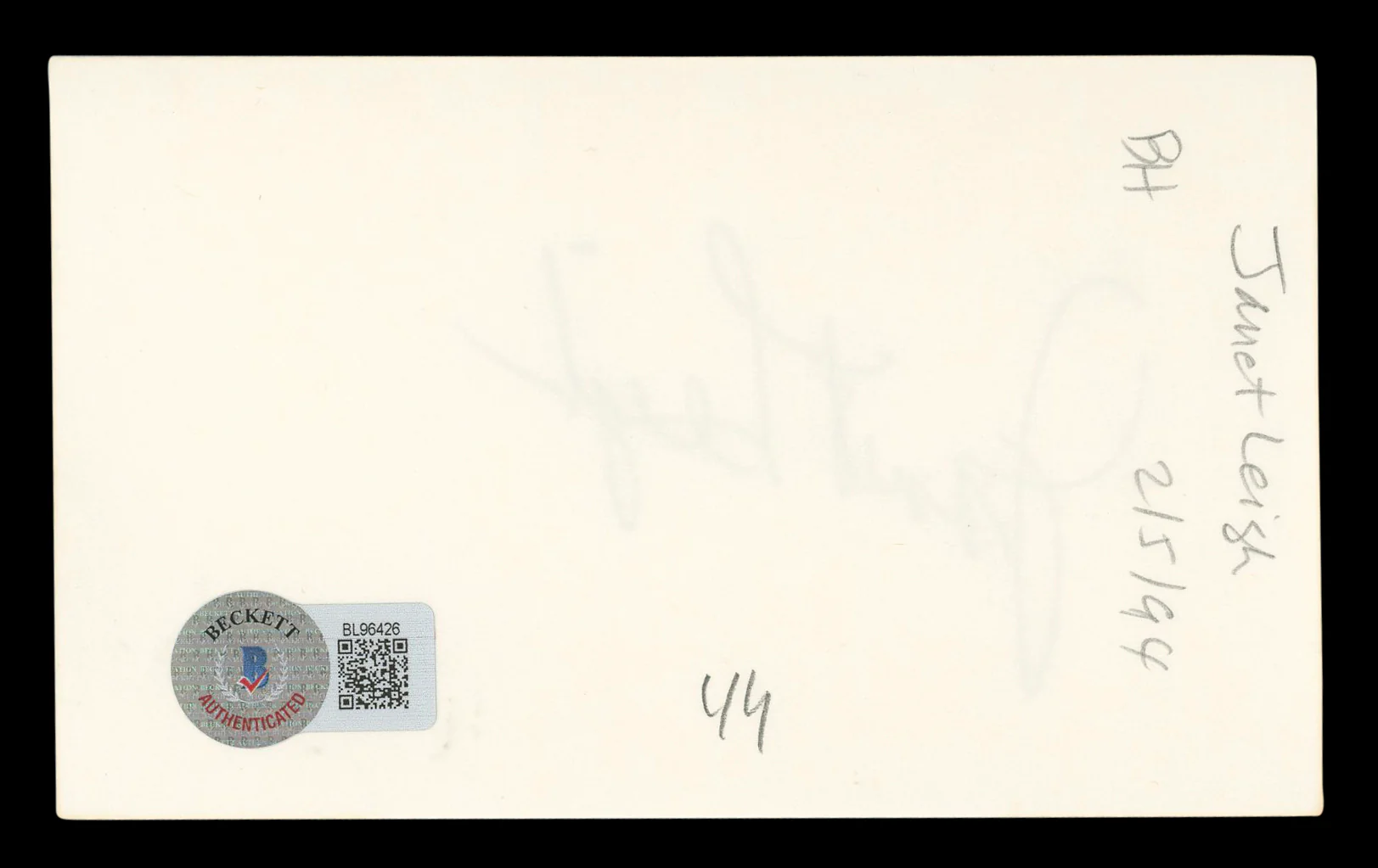 Janet Leigh Psycho Authentic Signed 3x5 Index Card Autographed BAS #BL96426 - Image 3