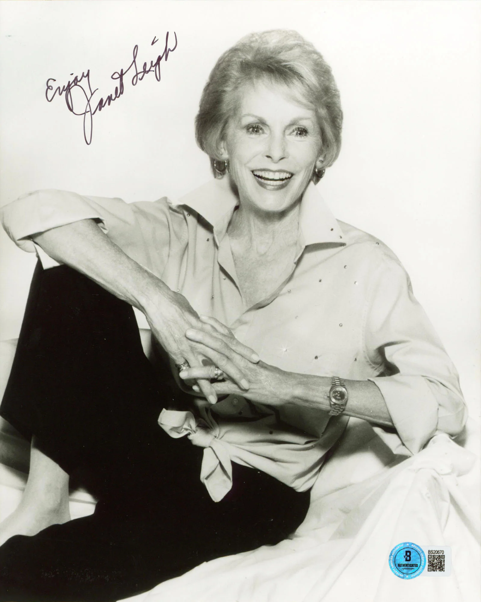 Janet Leigh Psycho "Enjoy" Authentic Signed 8x10 Vertical Photo BAS #BS20670 - Image 2