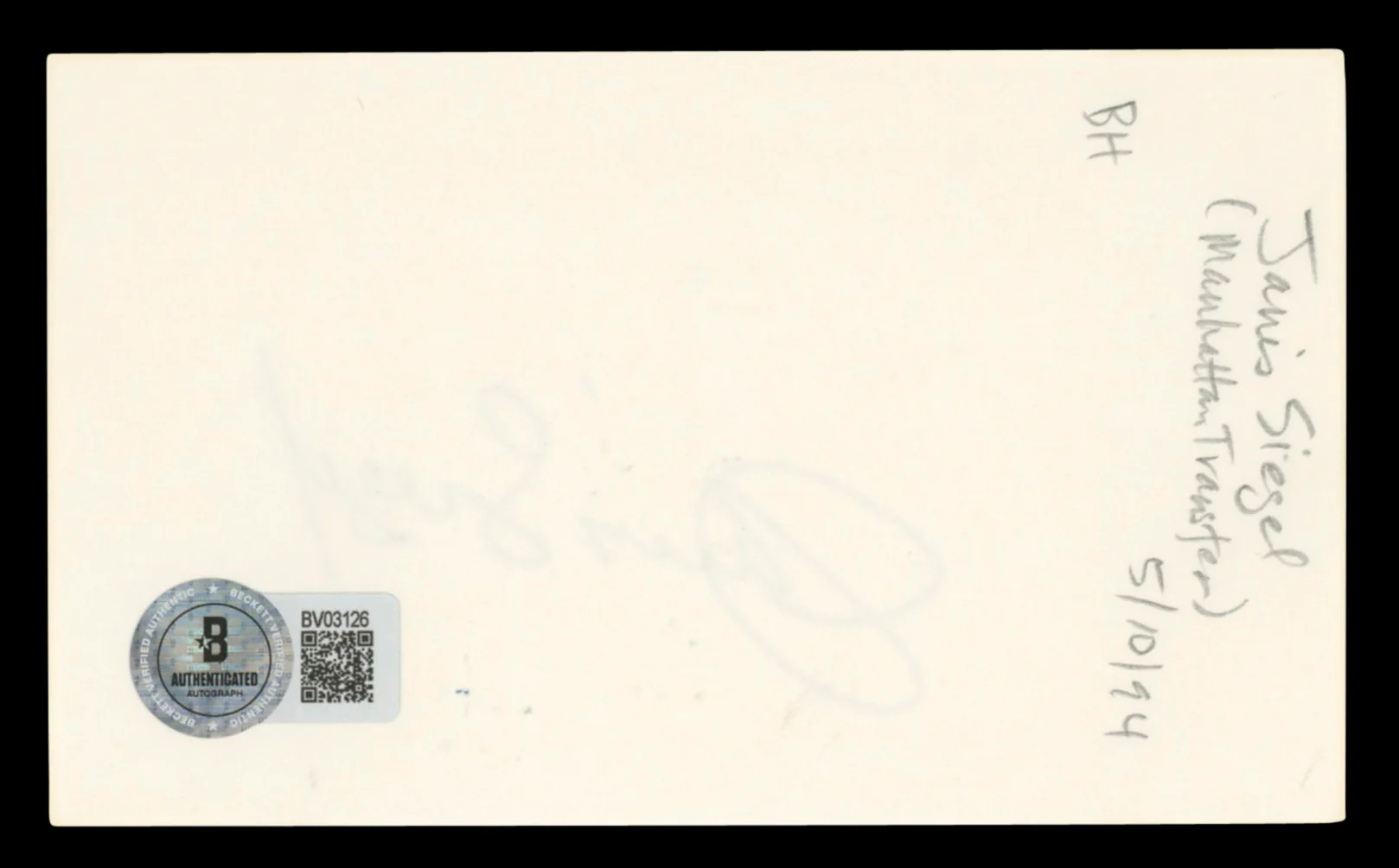 Janis Siegel The Manhattan Transfer Authentic Signed 3x5 Index Card BAS #BV03126 - Image 3