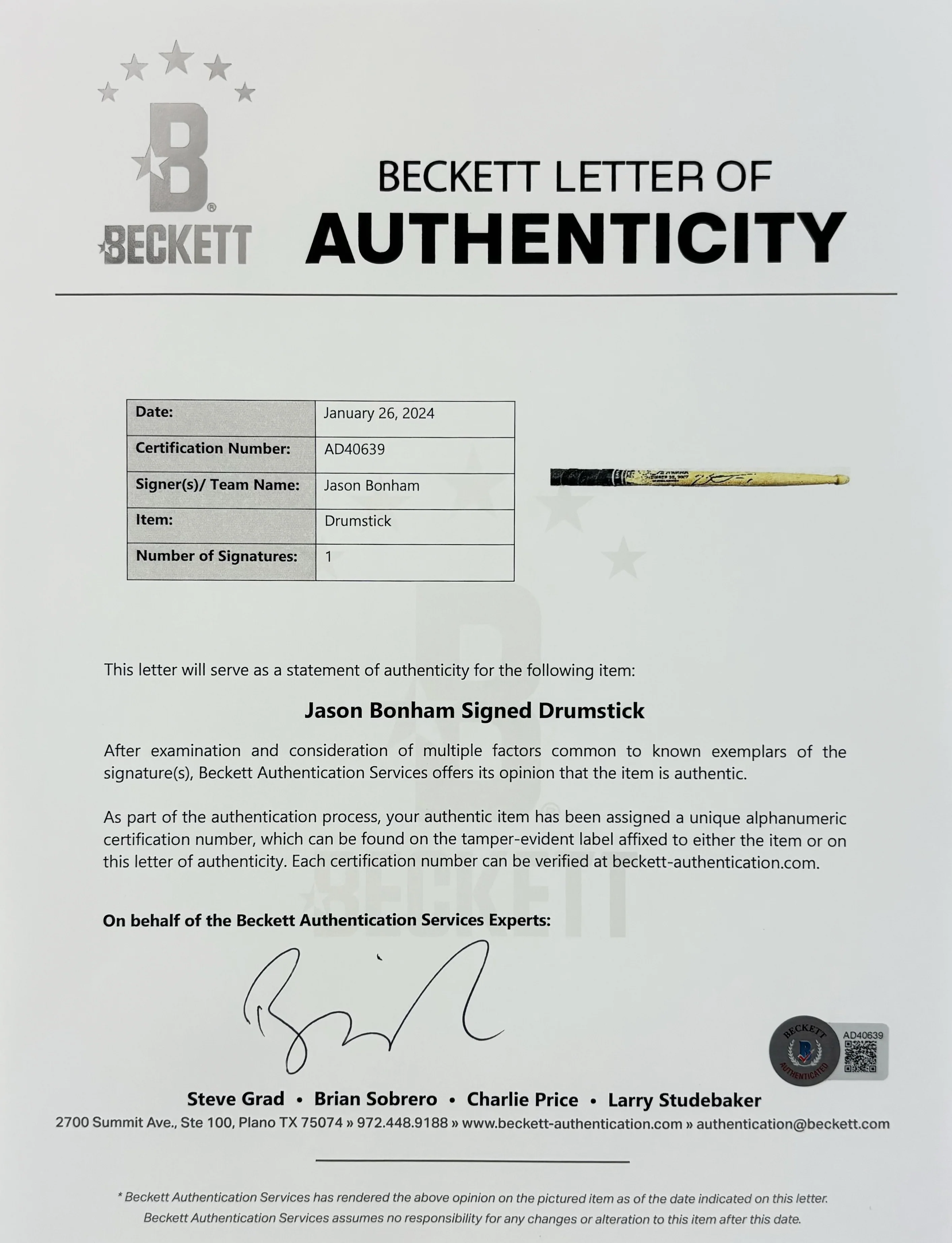 Jason Bonham Led Zeppelin Signed 12/10/2007 O2 Arena Stage Used Drumstick BAS - Image 10