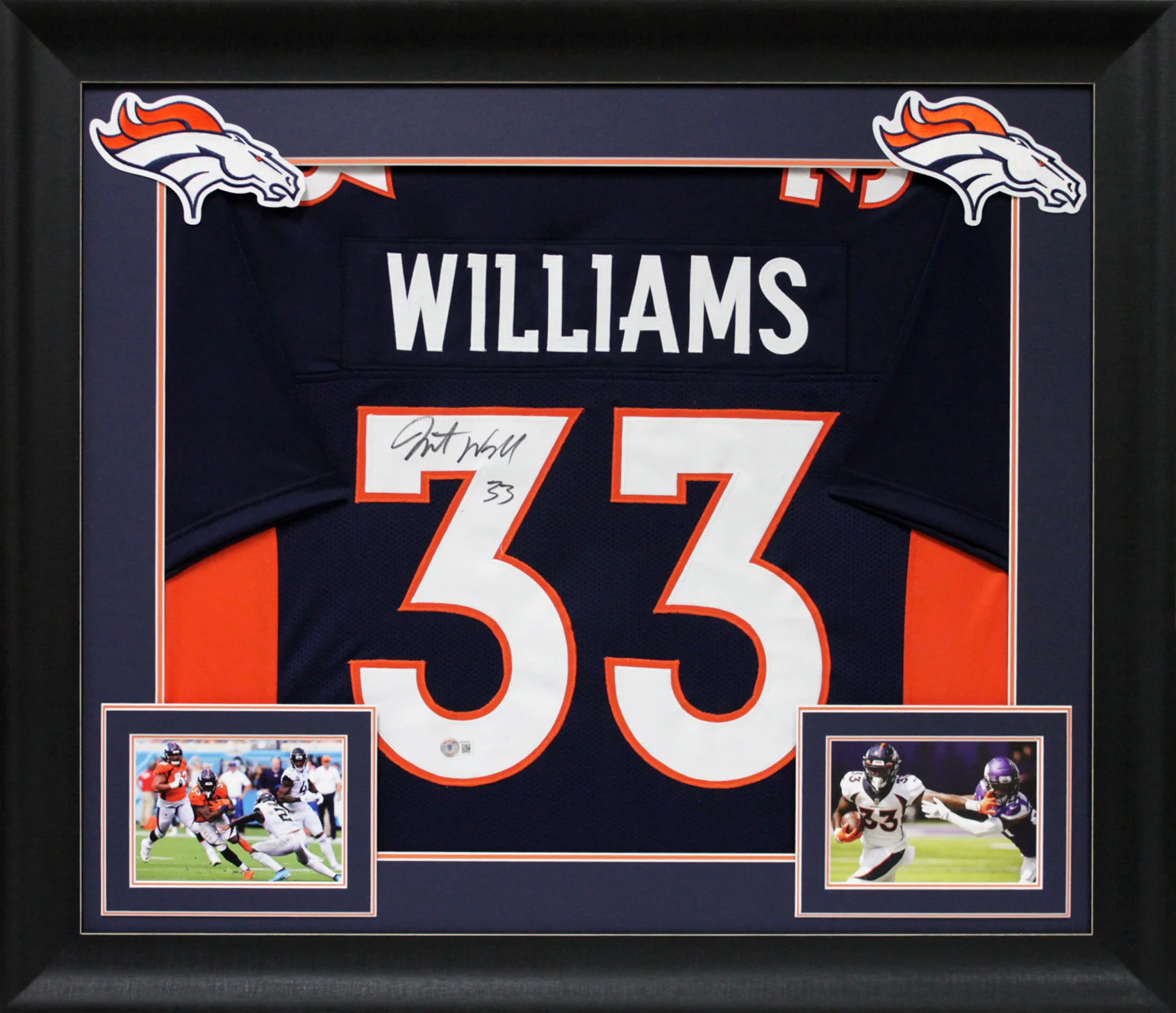 Javonte Williams Authentic Signed Navy Blue Pro Style Framed Jersey BAS Witness - Image 2