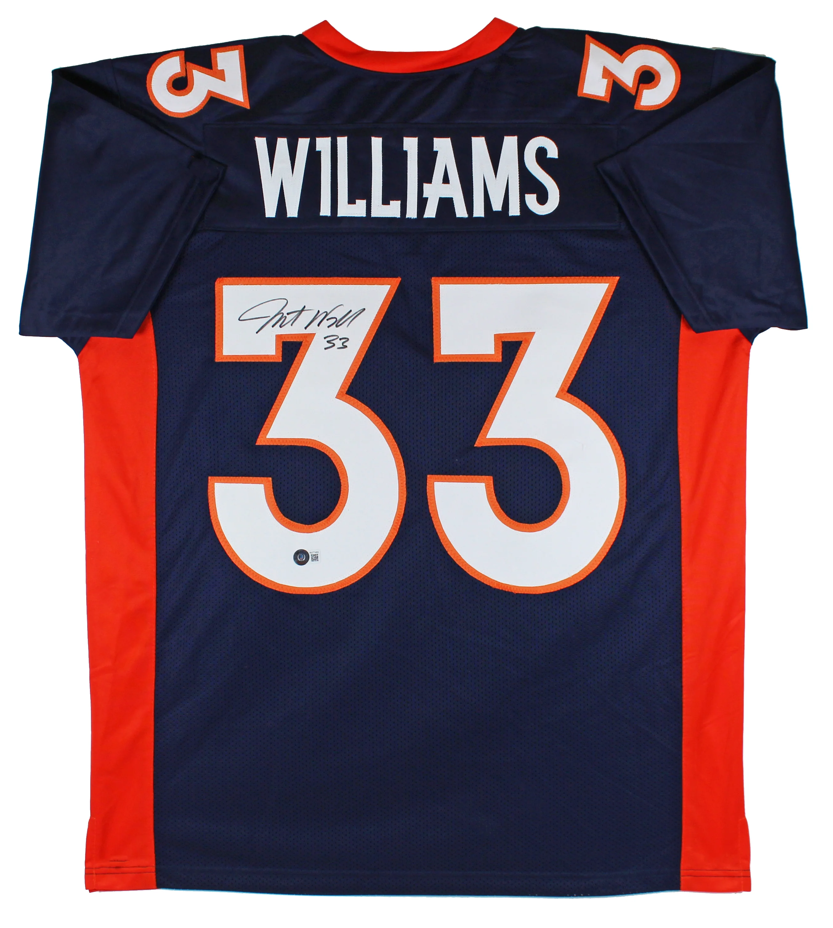 Javonte Williams Authentic Signed Navy Blue Pro Style Jersey Autographed BAS Wit - Image 2