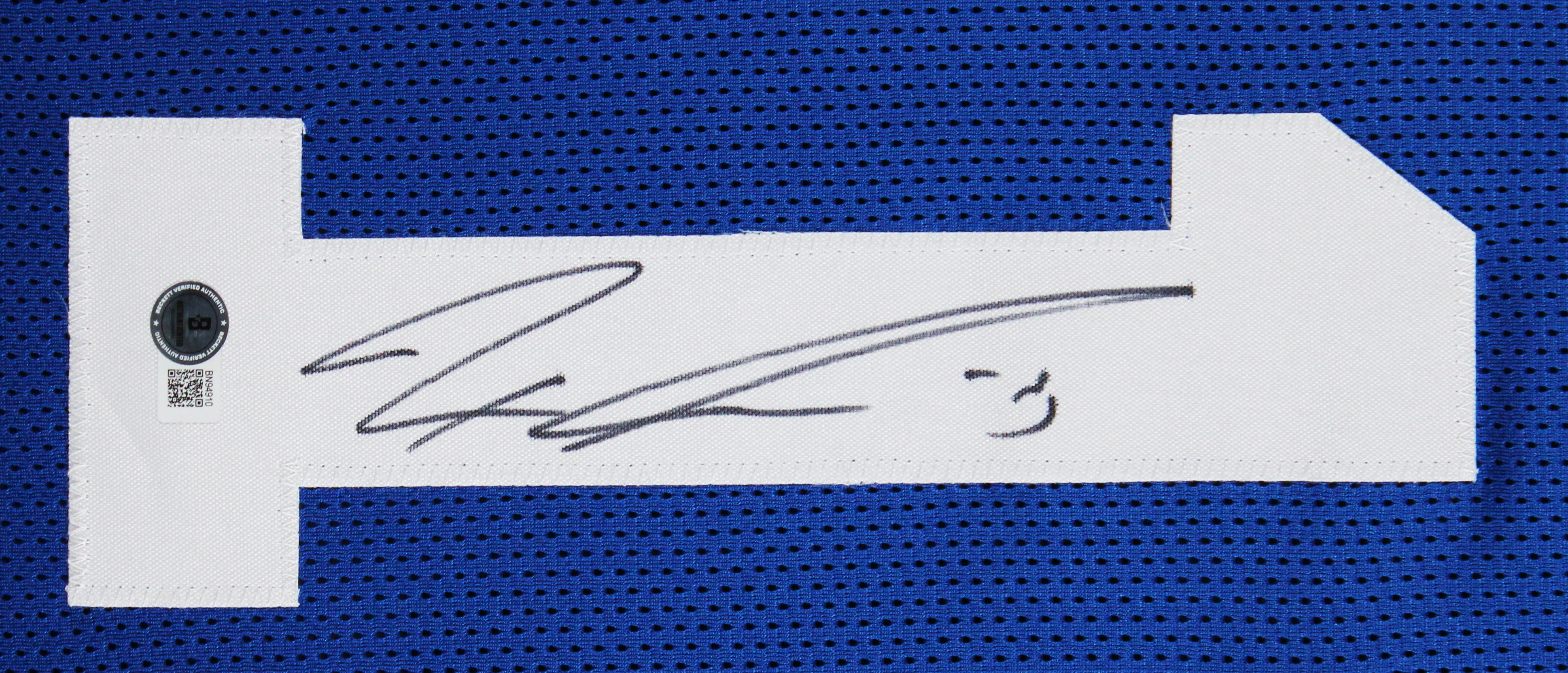Jaxon Smith-Njigba Authentic Signed Blue Throwback Pro Style Framed Jersey BAS - Image 3