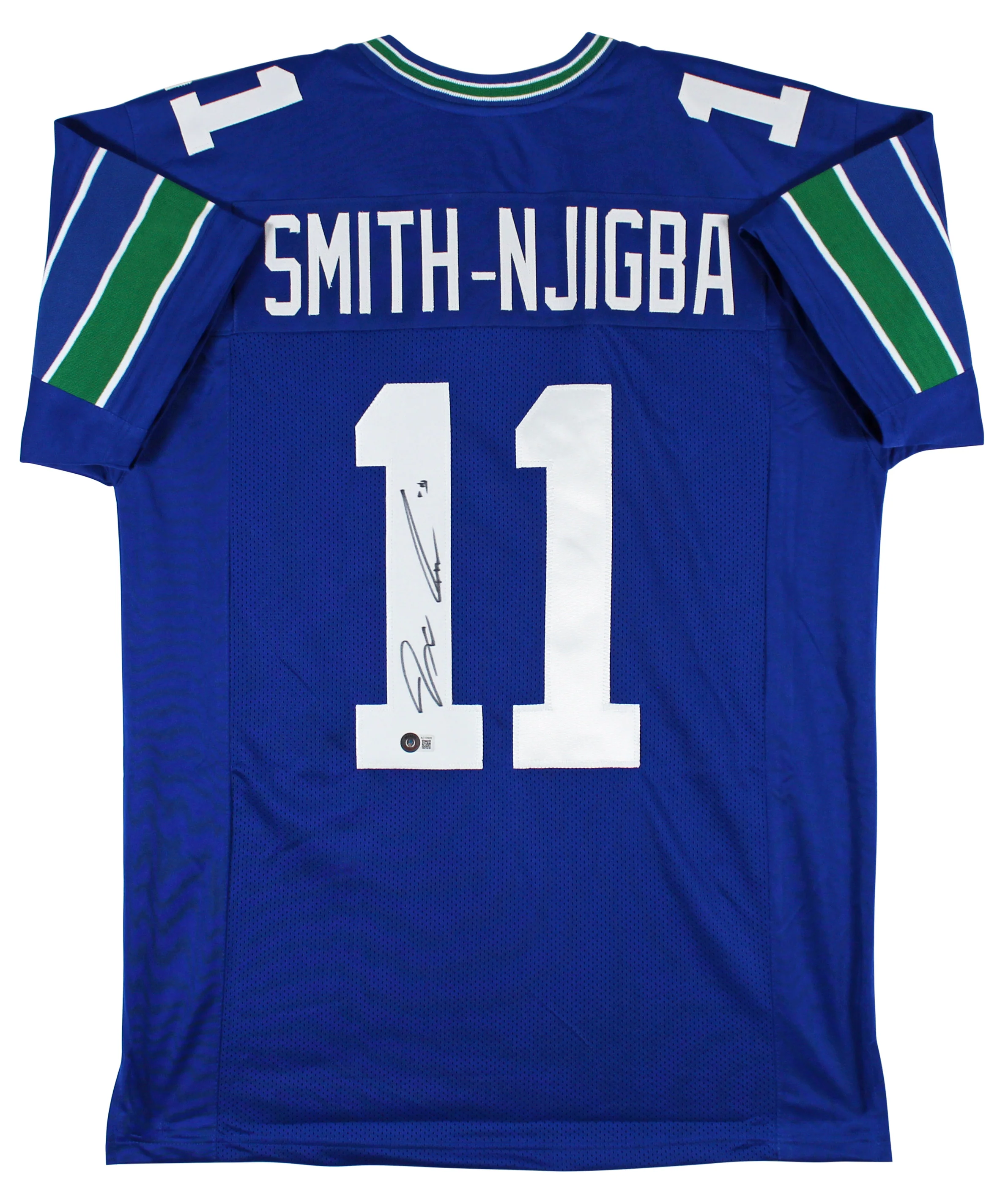 Jaxon Smith-Njigba Authentic Signed Blue Throwback Pro Style Jersey BAS - Image 2