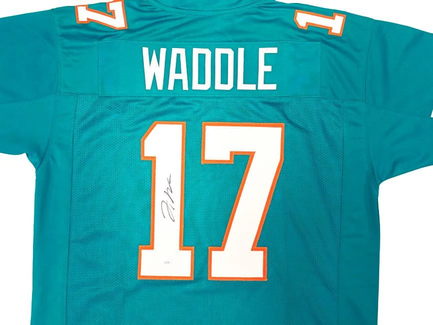Jaylen Waddle Miami Signed Teal Football Jersey JSA - Image 2