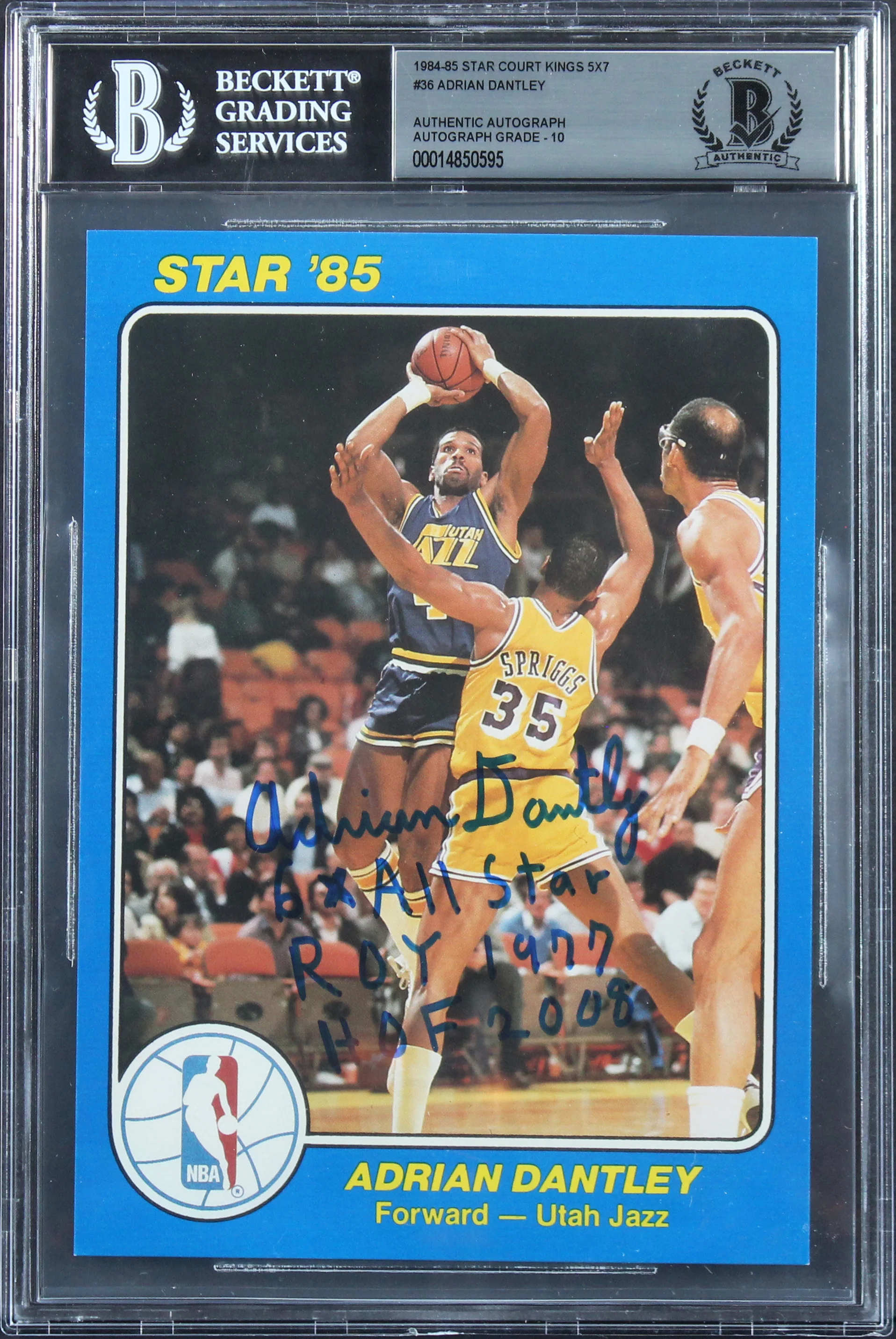 Jazz Adrian Dantley 3x Insc 1984 Star Court Kings 5x7 #36 Card Auto 10! BAS Slab - Image 2