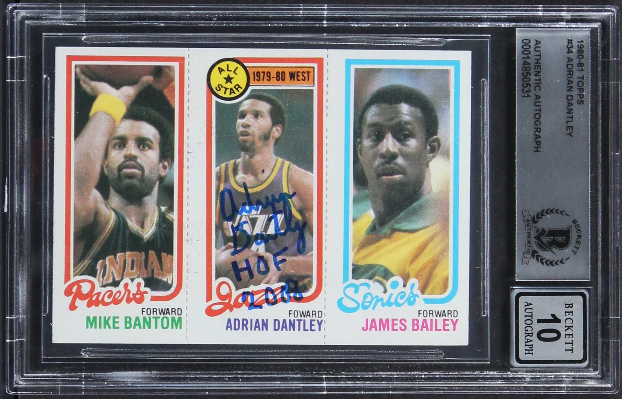 Jazz Adrian Dantley "HOF 2008" Signed 1980 Topps #34 Card Auto 10! BAS Slabbed 2 - Image 2