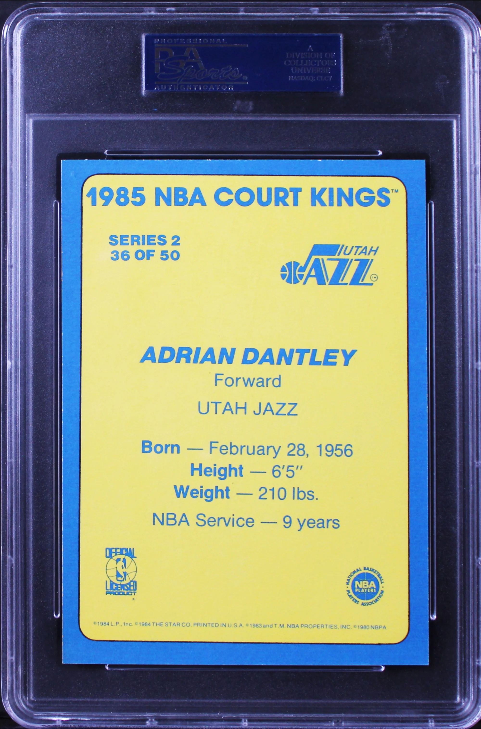 Jazz Adrian Dantley Signed 5x7 1985 Star NBA Court Kings #36 Card PSA/DNA Slab - Image 3