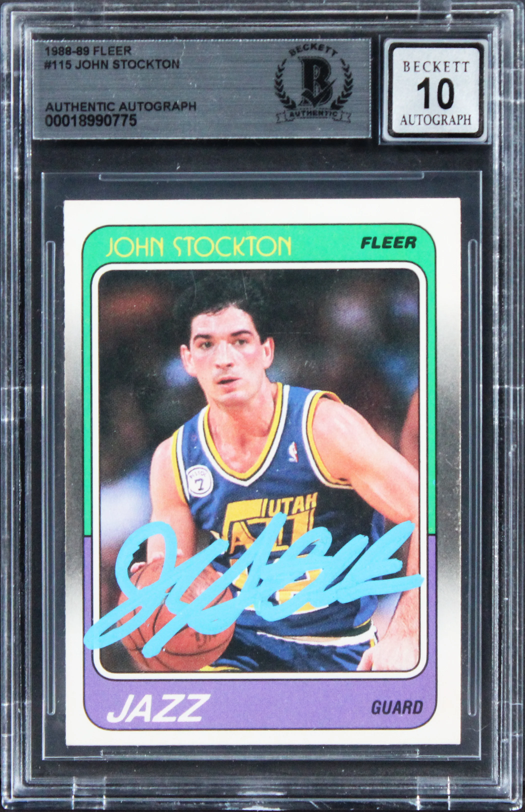 Jazz John Stockton Authentic Signed 1988 Fleer #115 Card Auto 10! BAS Slabbed - Image 2