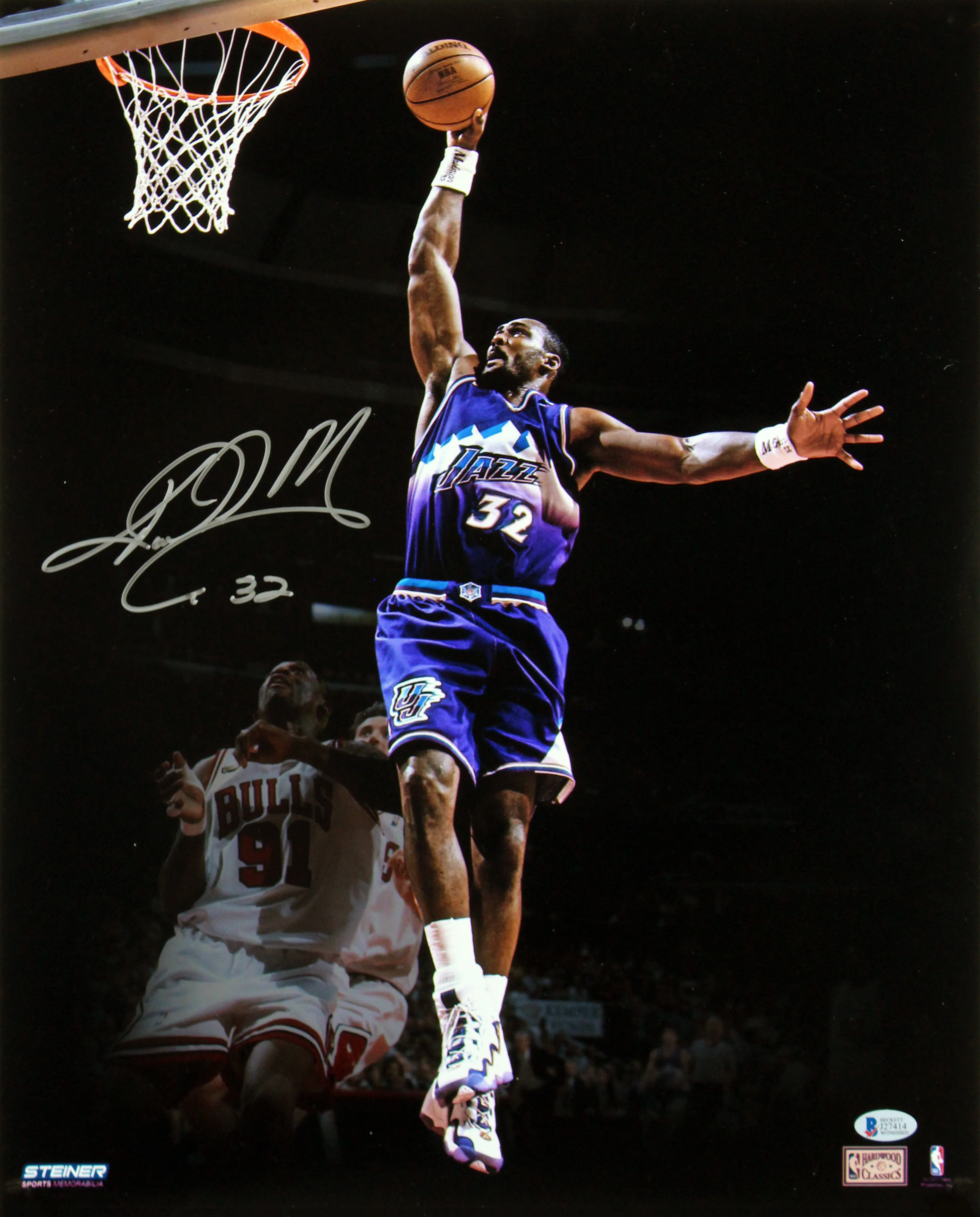 Jazz Karl Malone Authentic Signed 16x20 Photo Autographed BAS Witnessed #J27414 - Image 2