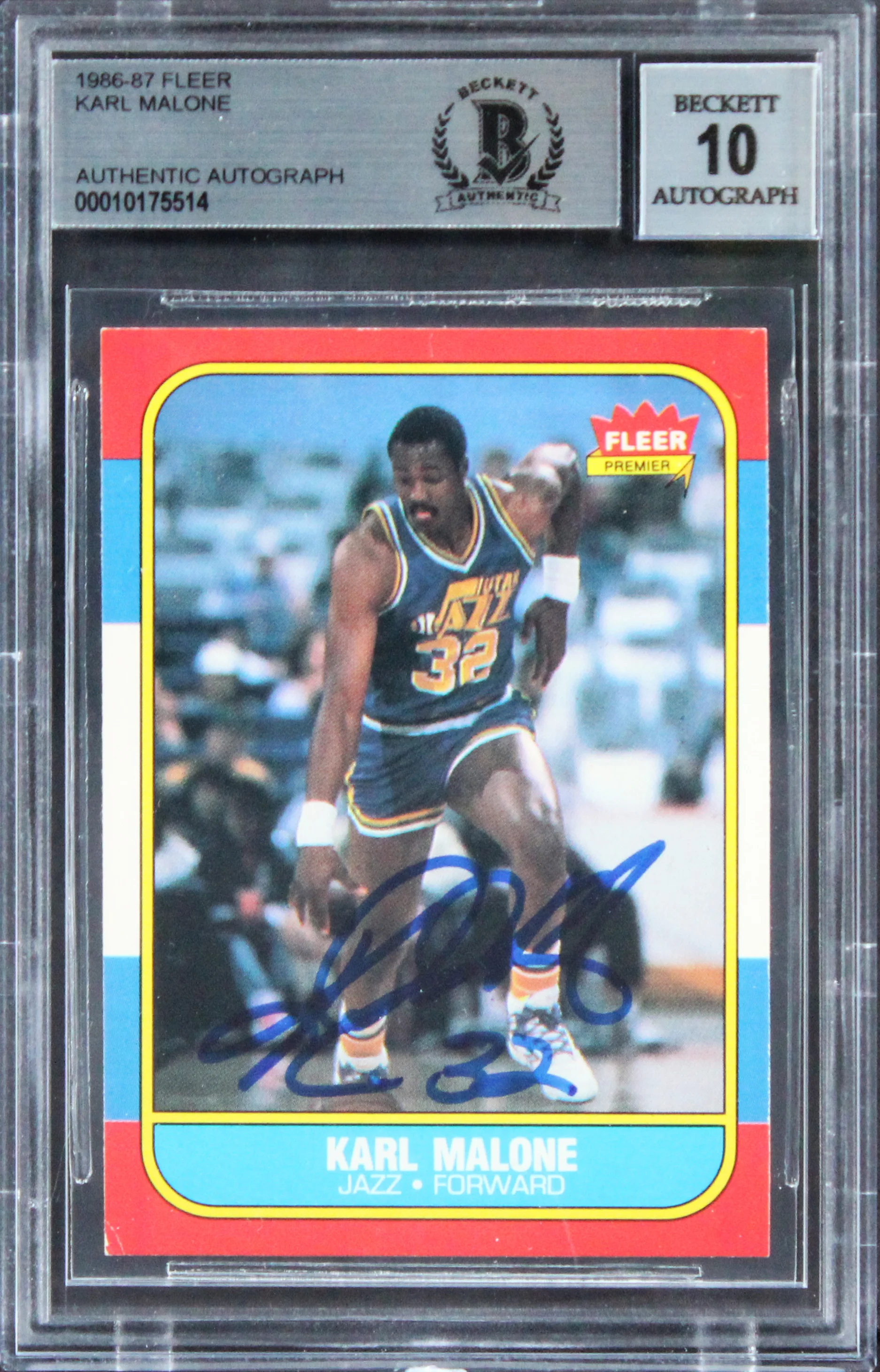 Jazz Karl Malone Signed 1986 Fleer #68 Rookie Card Auto 10! BAS Slabbed - Image 2
