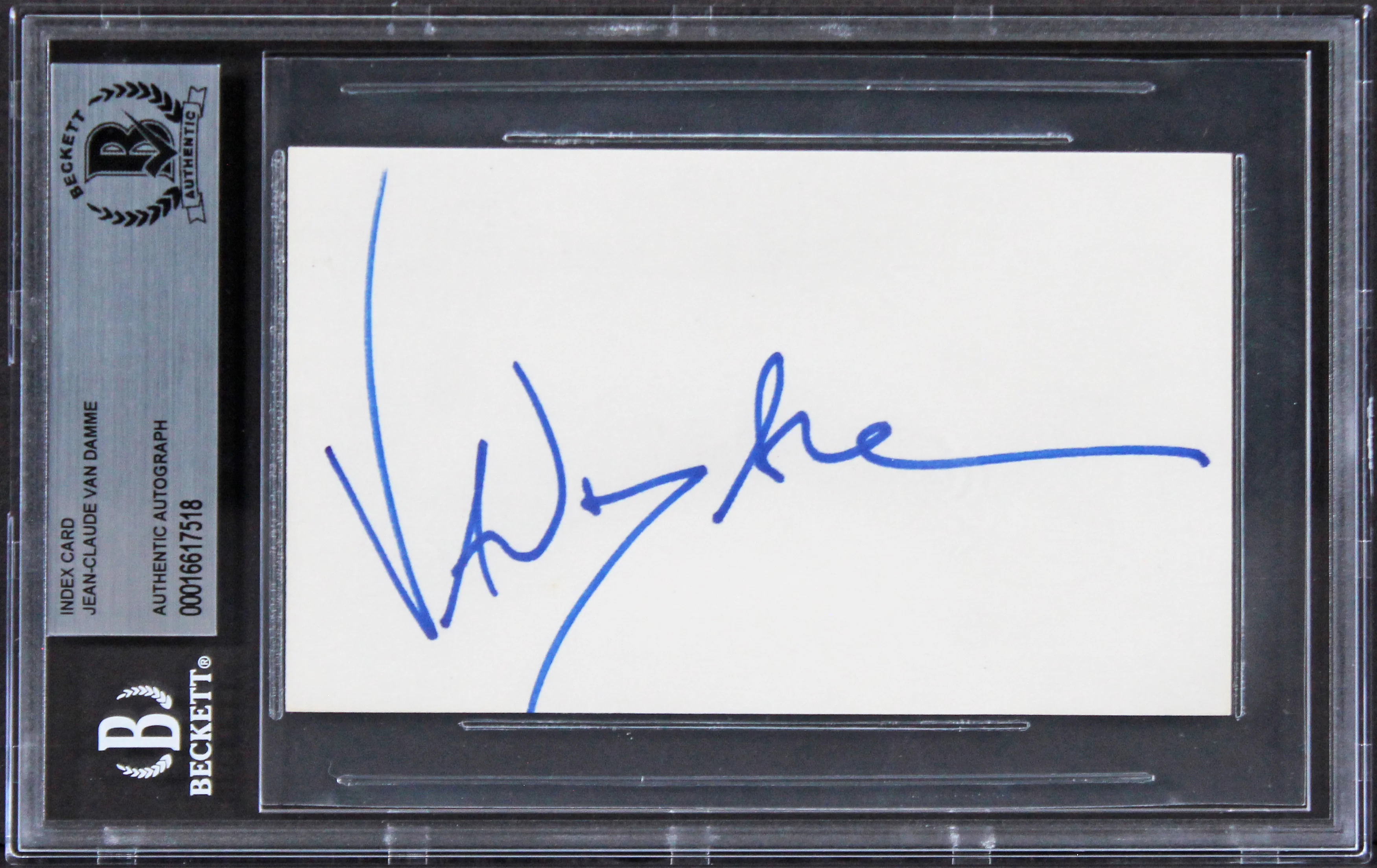 Jean-Claude Van Damme Double Impact Authentic Signed 3x5 Index Card BAS Slab 3 - Image 2