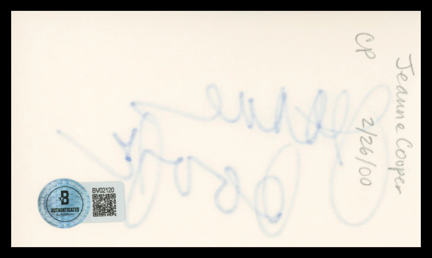 Jeanne Cooper The Young and the Restless Signed 3x5 Index Card BAS #BV02120 - Image 3