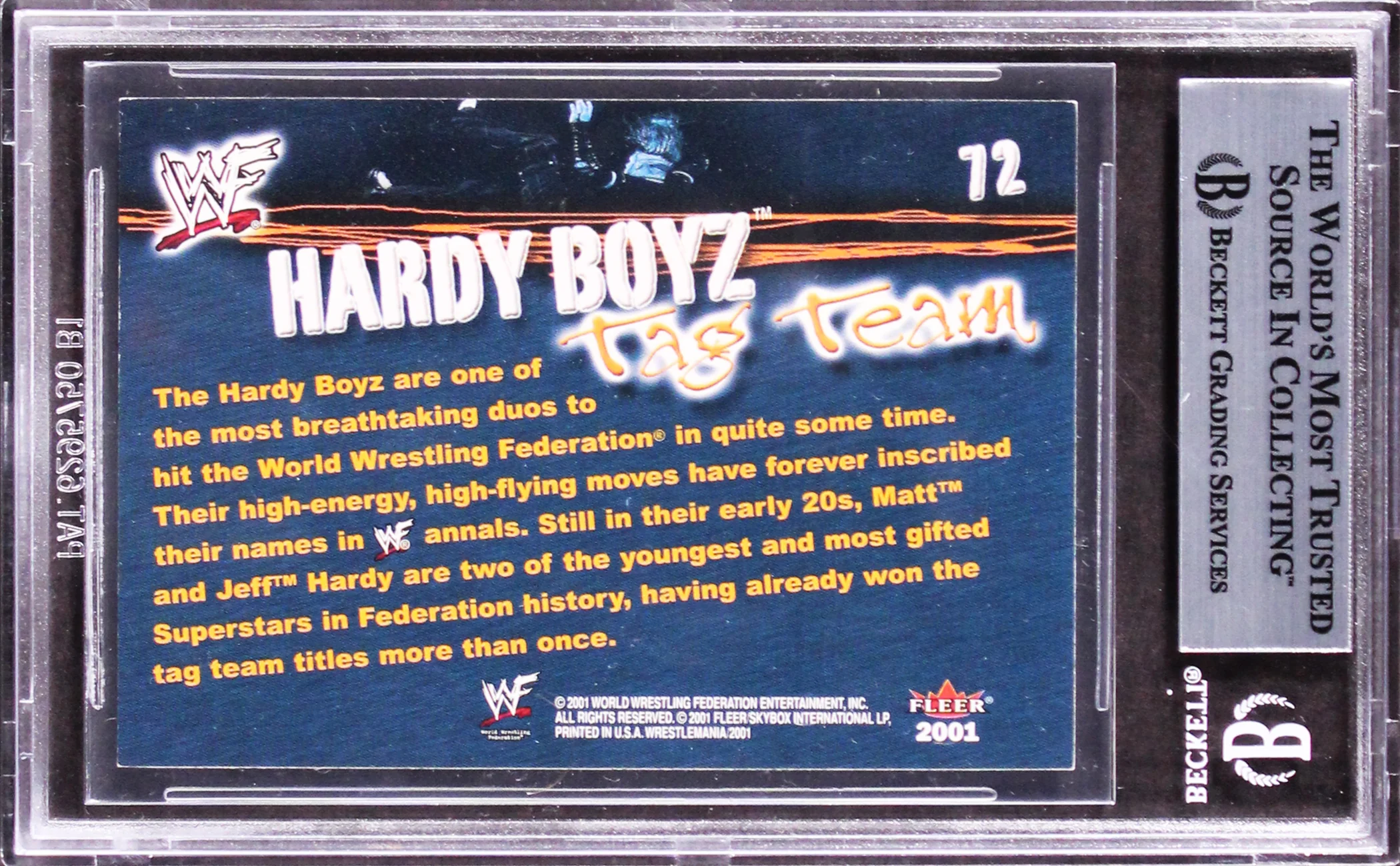 Jeff Hardy & Matt Hardy Signed 2001 Fleer WWF Wrestlemania #72 Card BAS Slabbed - Image 3