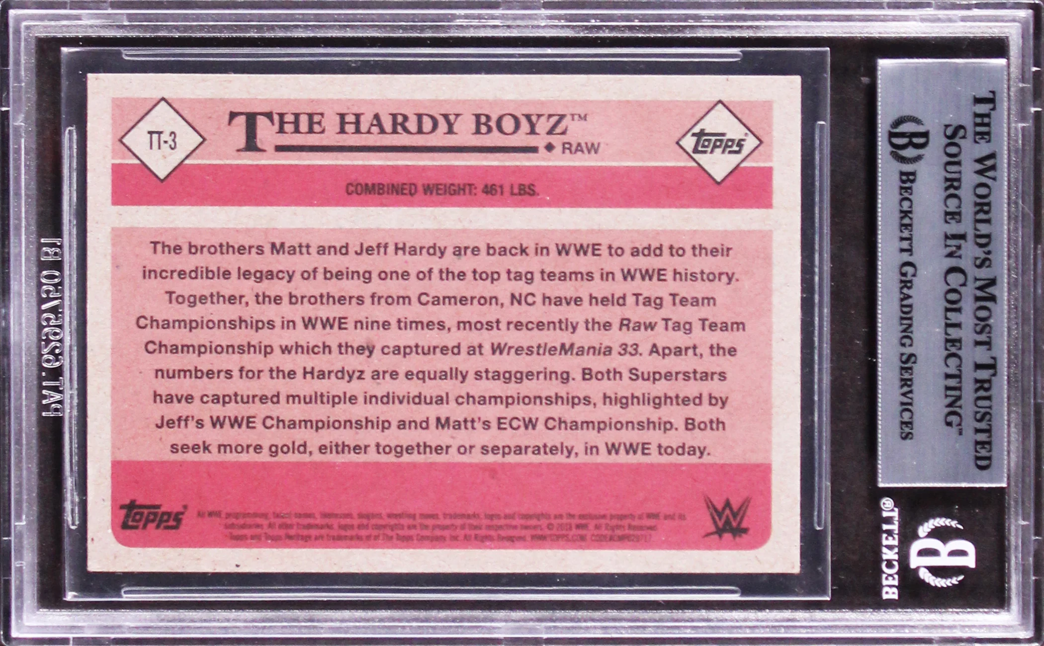 Jeff Hardy & Matt Hardy Signed 2018 Topps Heritage WWE TT&S #TT3 Card BAS Slab - Image 3