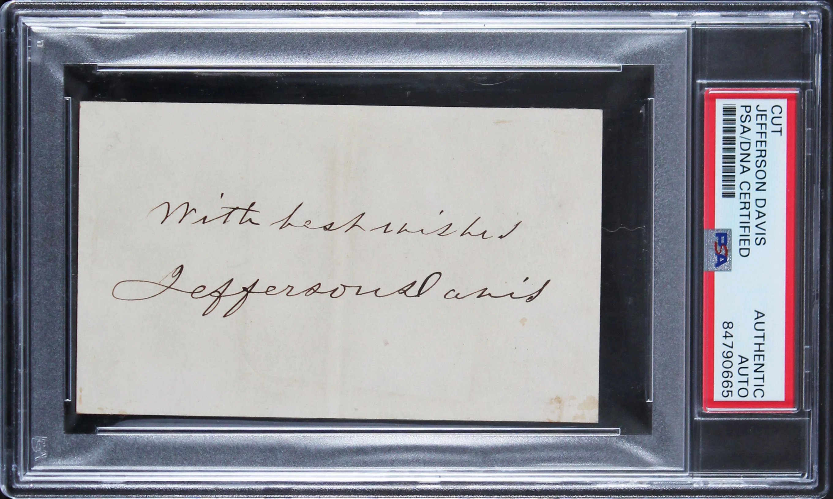 Jefferson Davis "with Best Wishes" Signed 3.5x4.5 Cut Signature PSA/DNA Slabbed - Image 2
