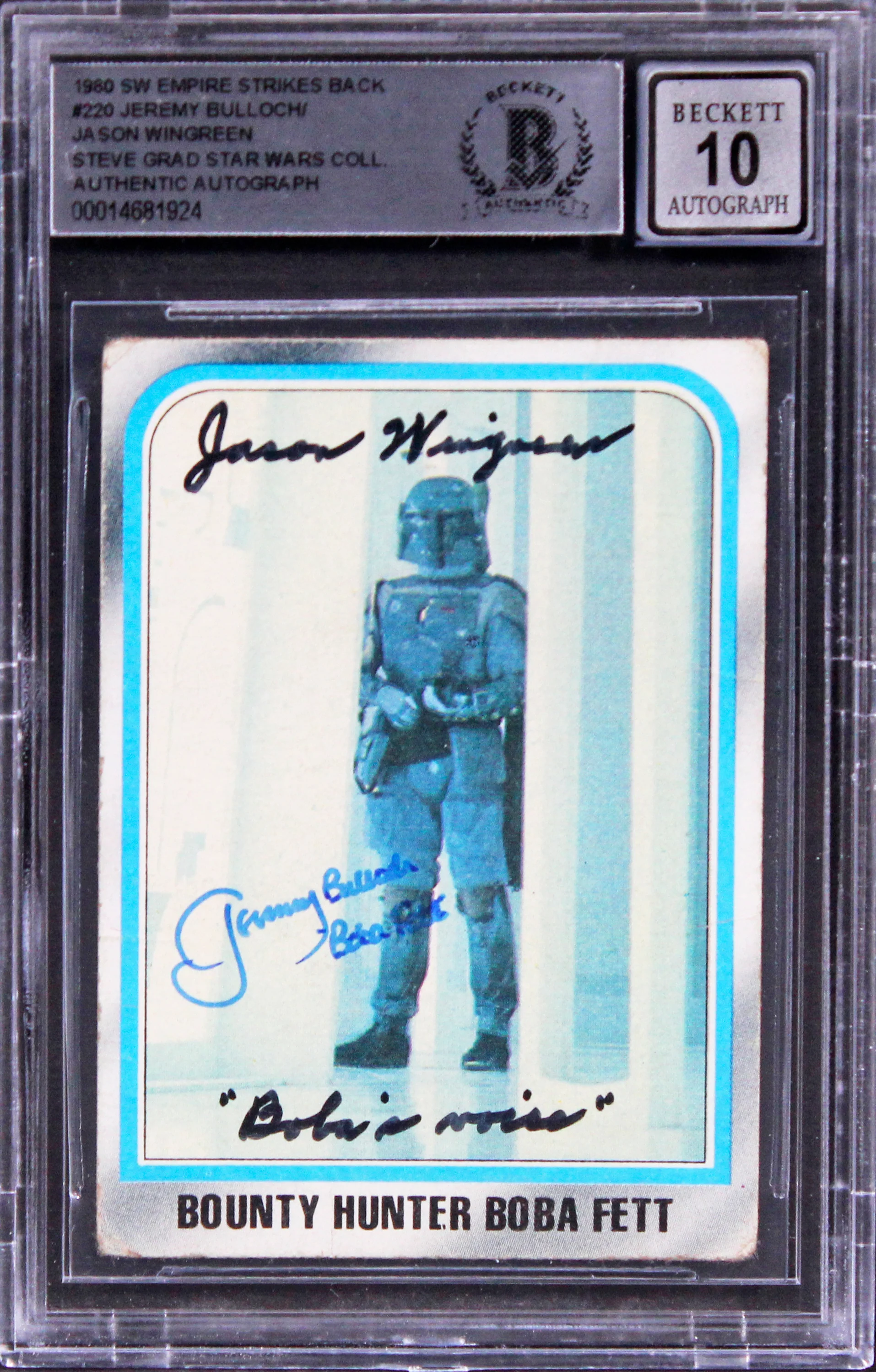 Jeremy Bulloch & Jason Wingreen Signed 1980 SW ESB #220 Card Auto 10 BAS Slab 2 - Image 2